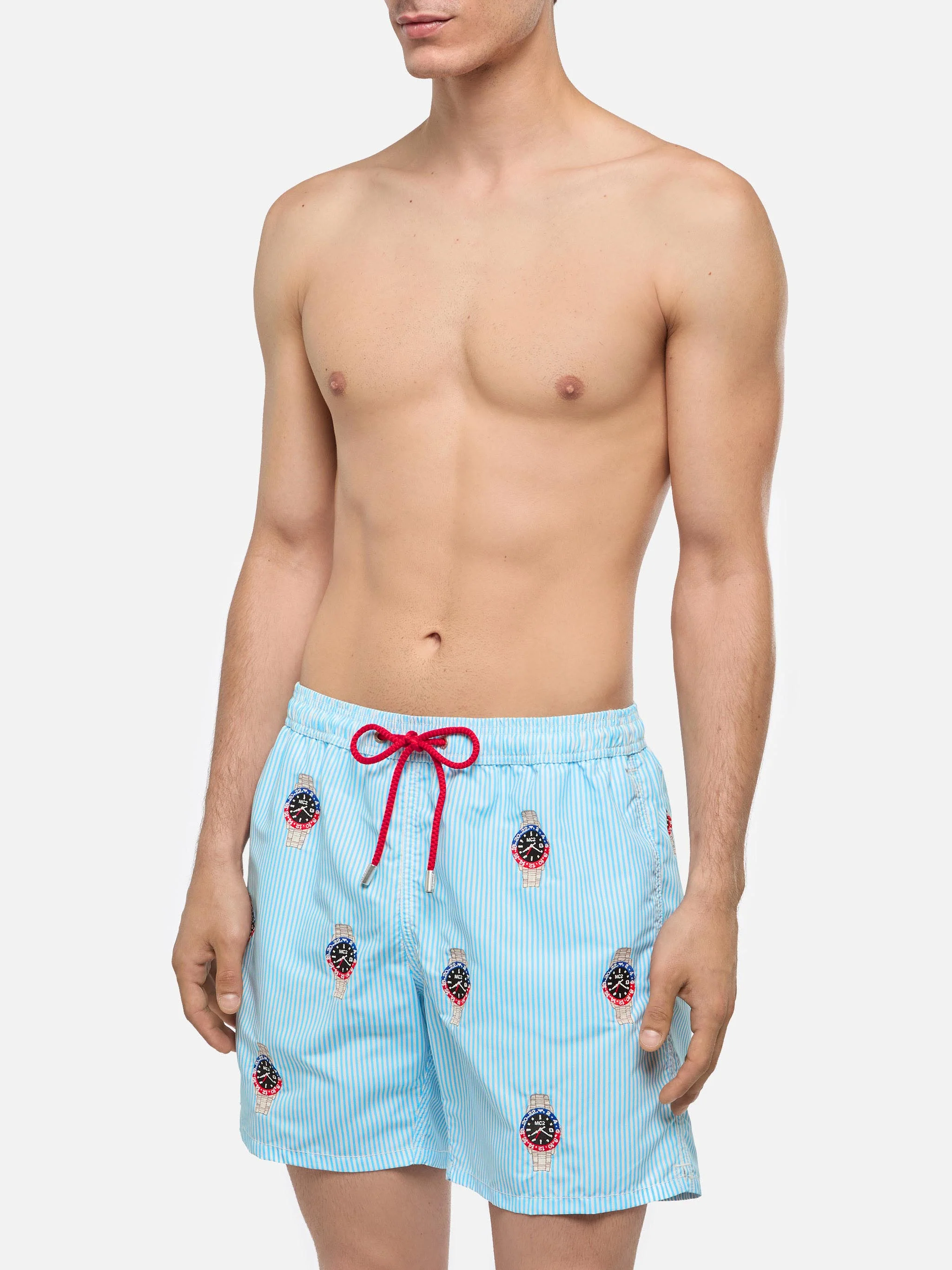Mid-length striped Gustavia swim-shorts with watches embroidery - Image 3