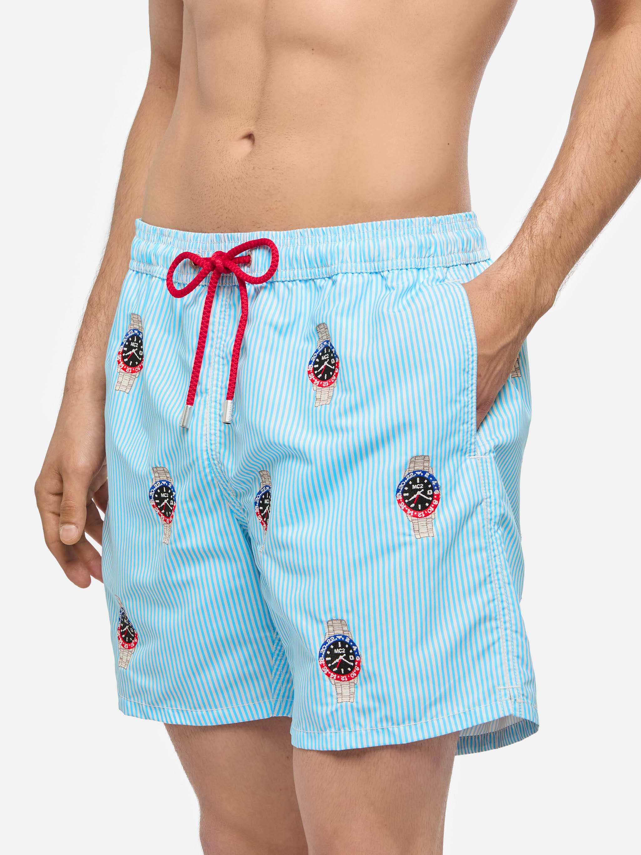 Mid-length striped Gustavia swim-shorts with watches embroidery - Image 4