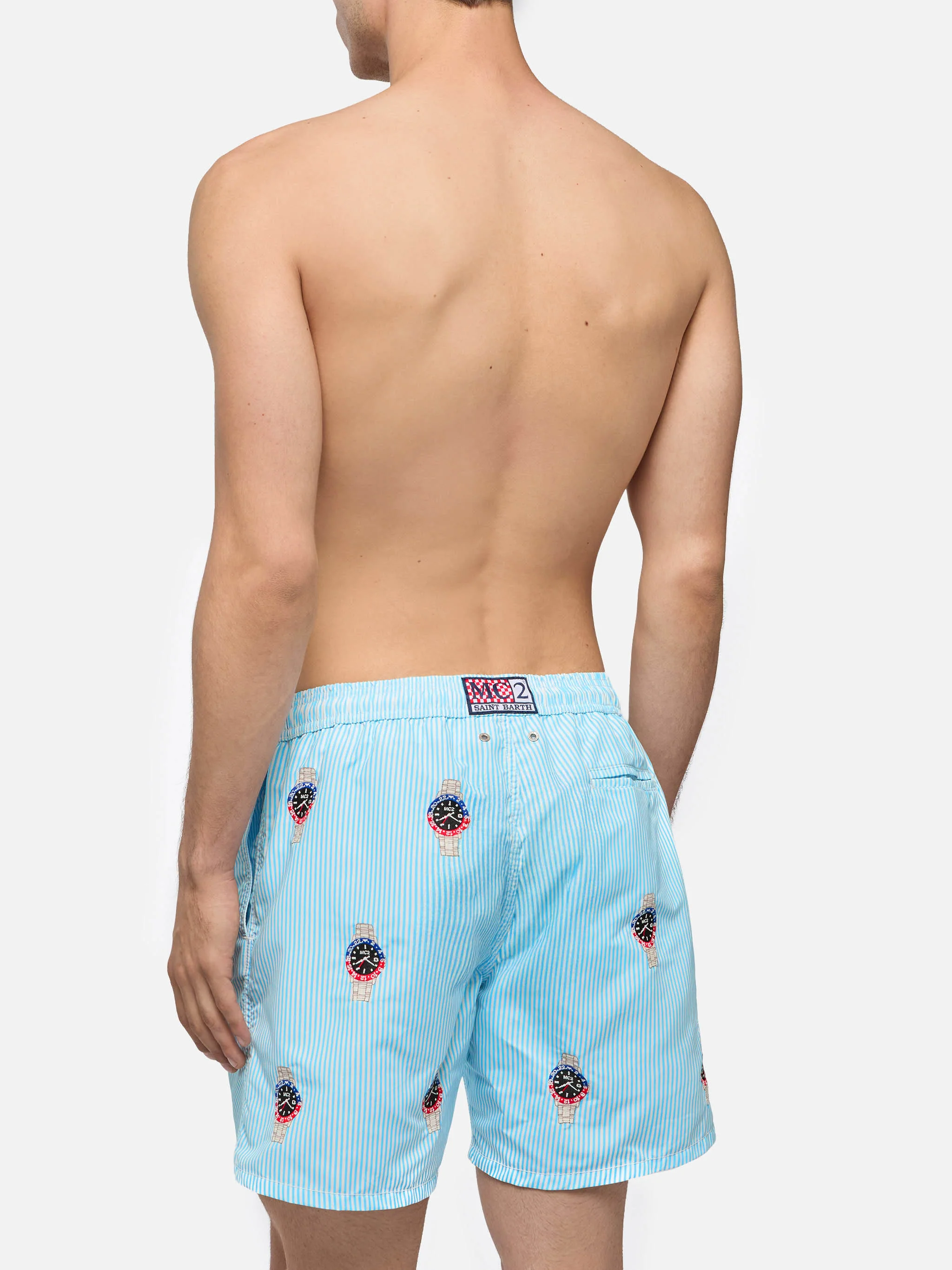 Mid-length striped Gustavia swim-shorts with watches embroidery - Image 5