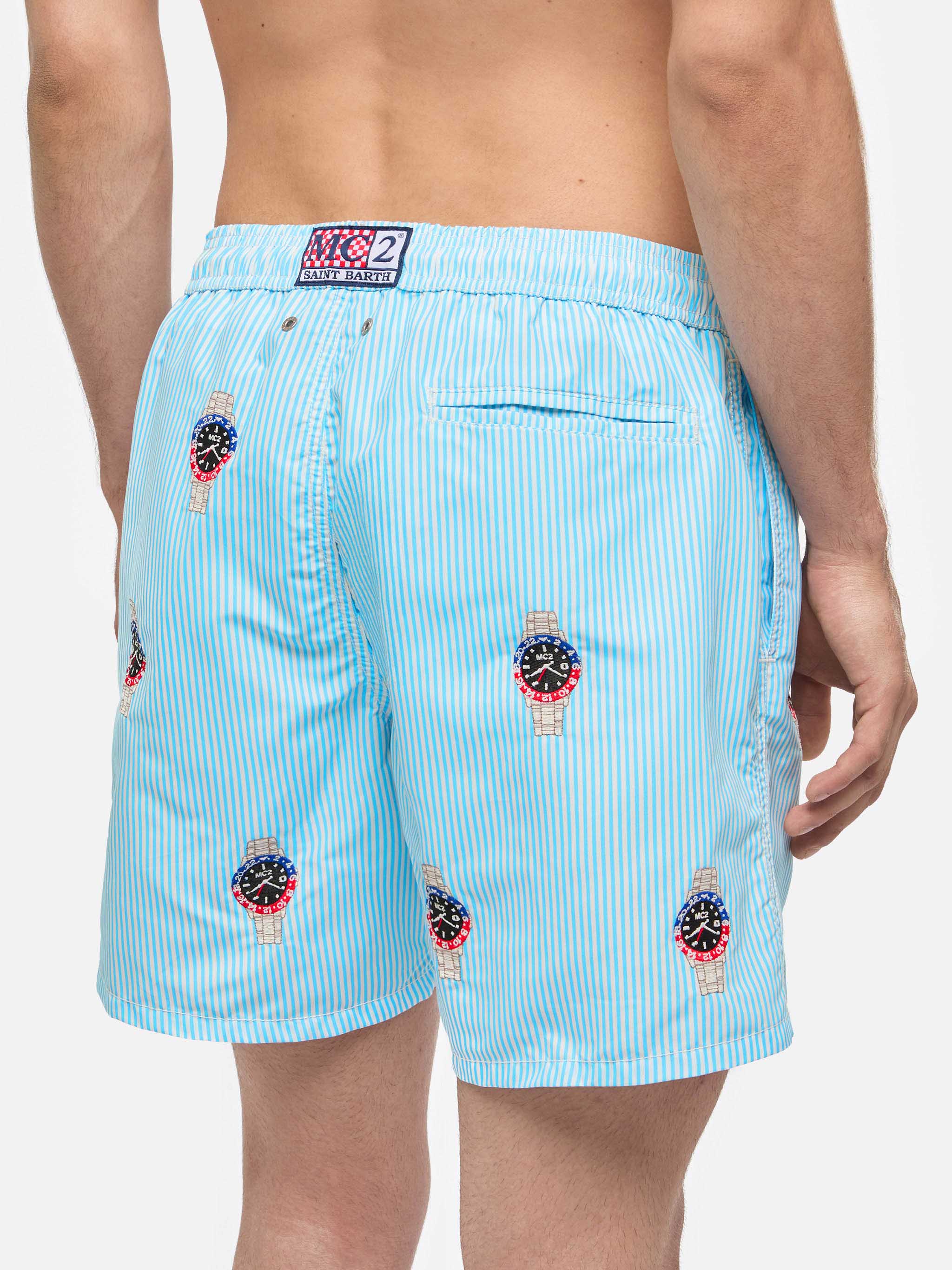 Mid-length striped Gustavia swim-shorts with watches embroidery - Image 6