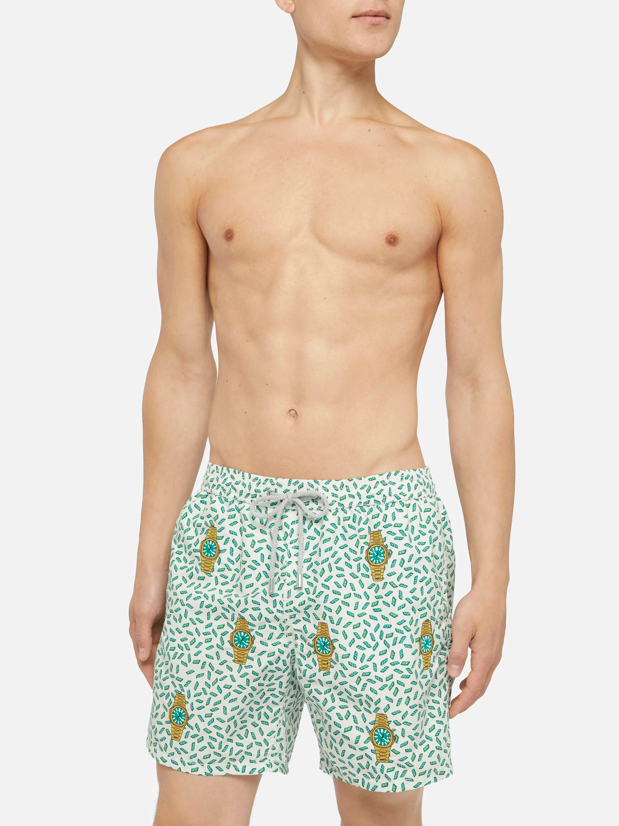 Mid-length striped Gustavia swim-shorts with watches embroidery - Image 3