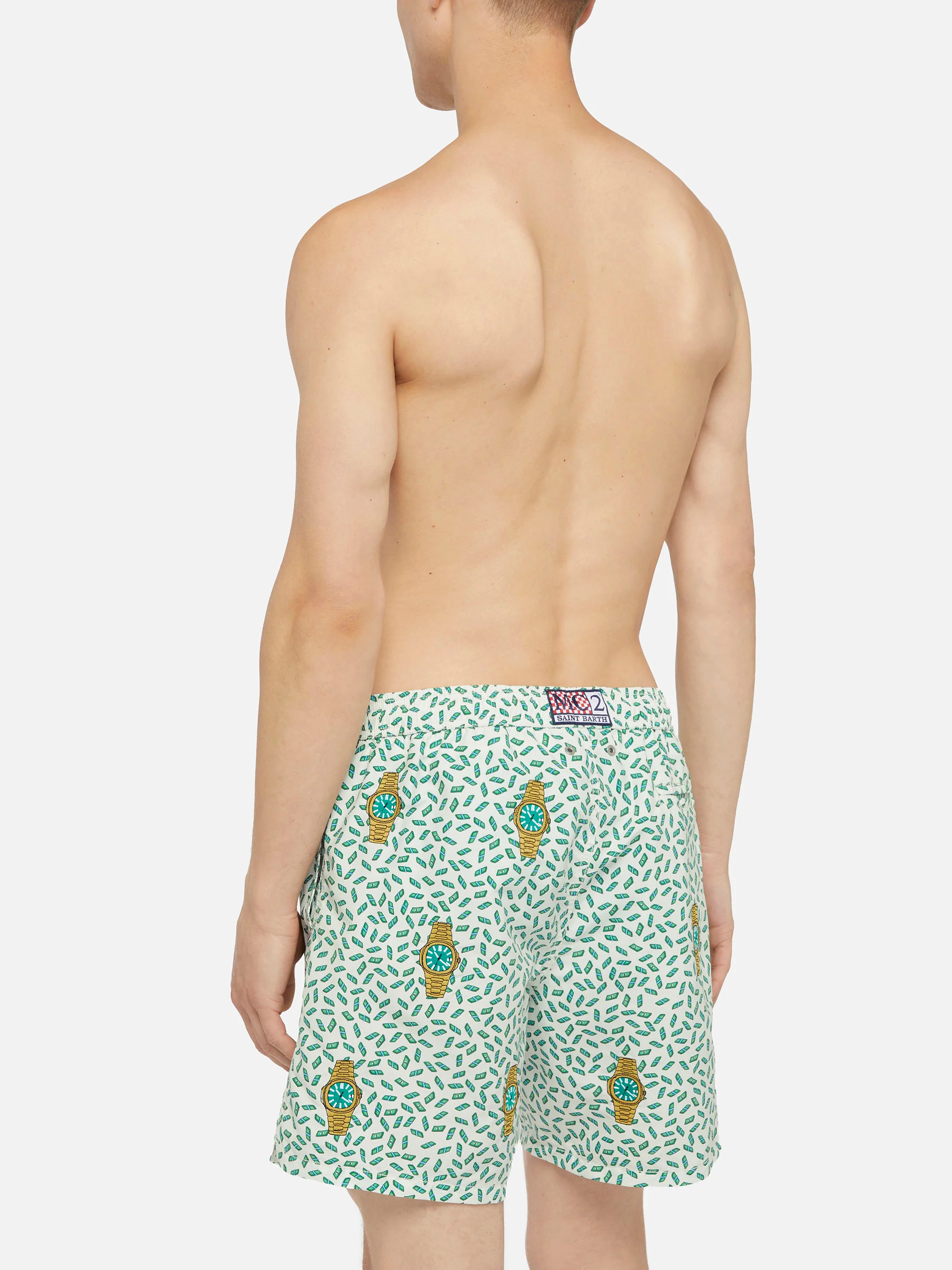 Mid-length striped Gustavia swim-shorts with watches embroidery - Image 5