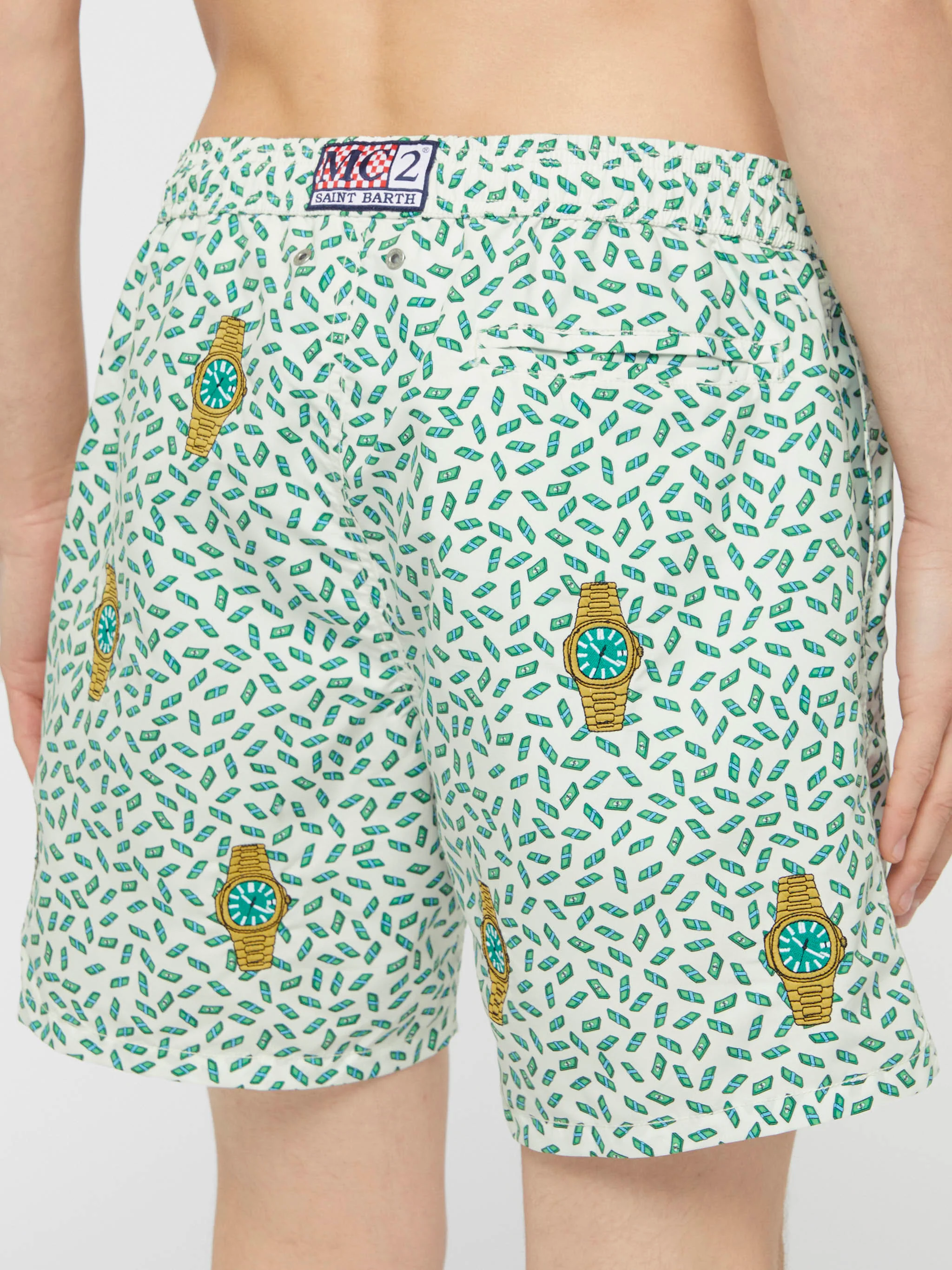 Mid-length striped Gustavia swim-shorts with watches embroidery - Image 6