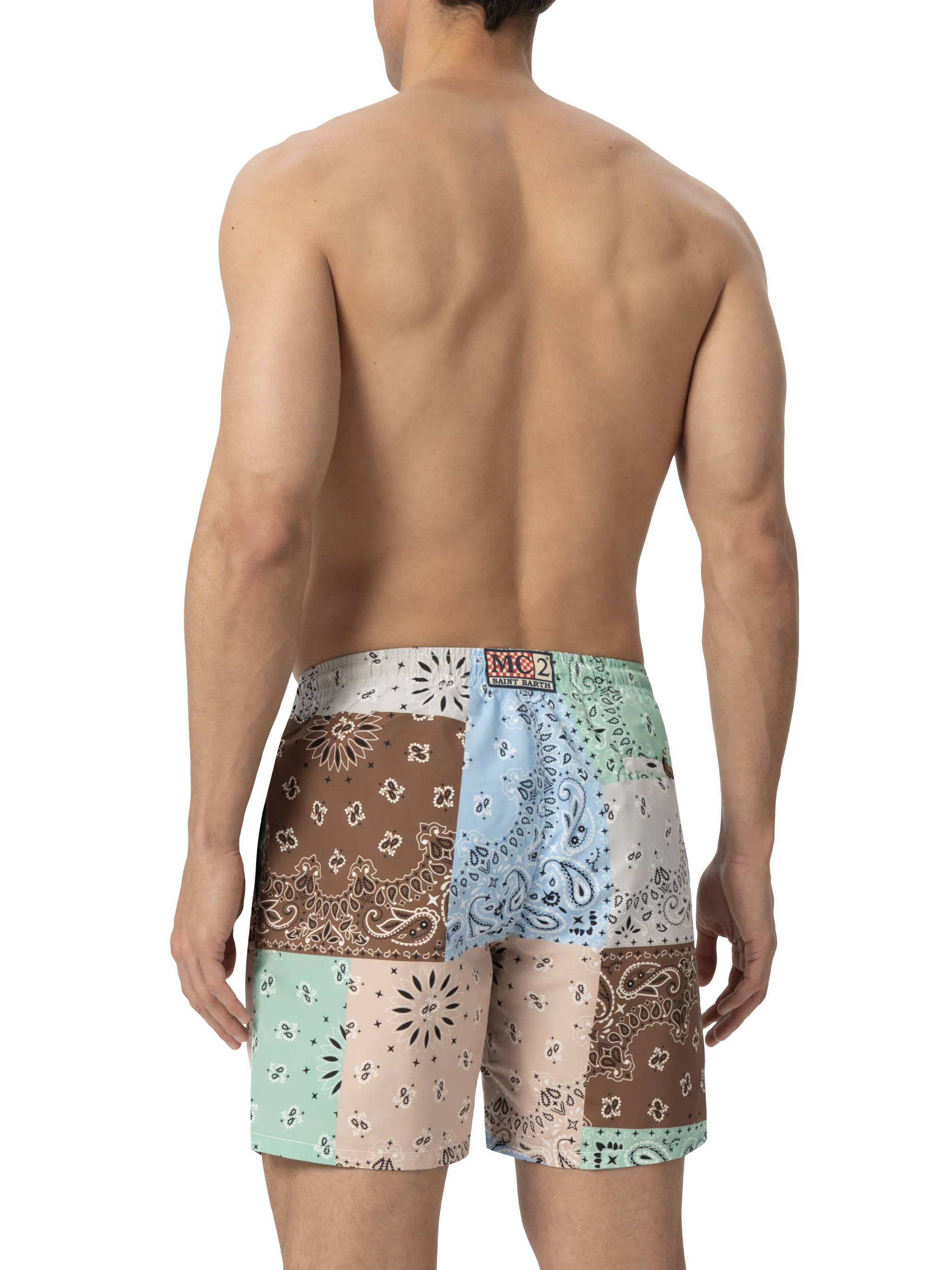 Mid-length swim-shorts Caprese with bandanna patch print - Image 4