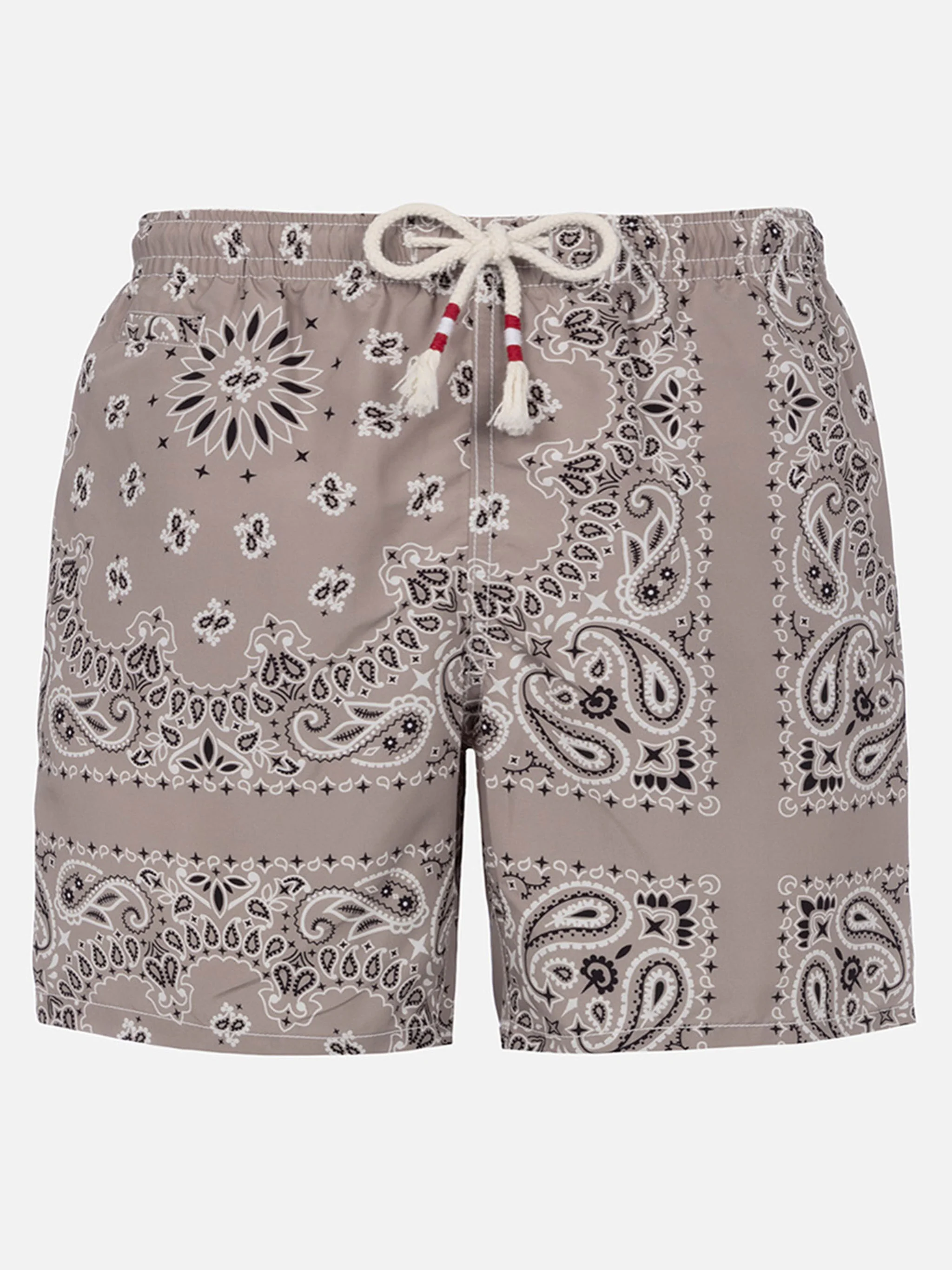 Mid-length swim-shorts Caprese with beige bandanna print
