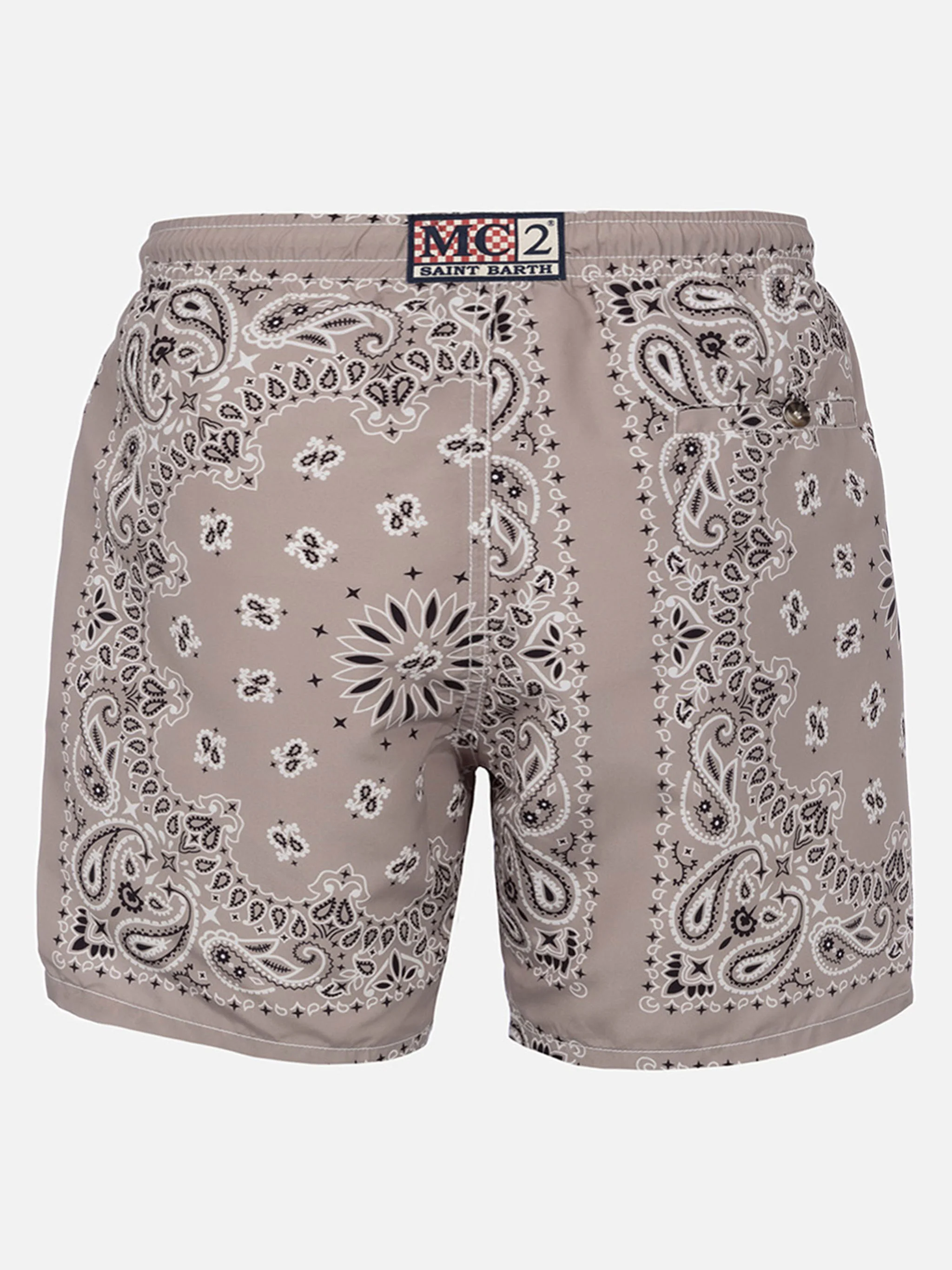 Mid-length swim-shorts Caprese with beige bandanna print - Image 3