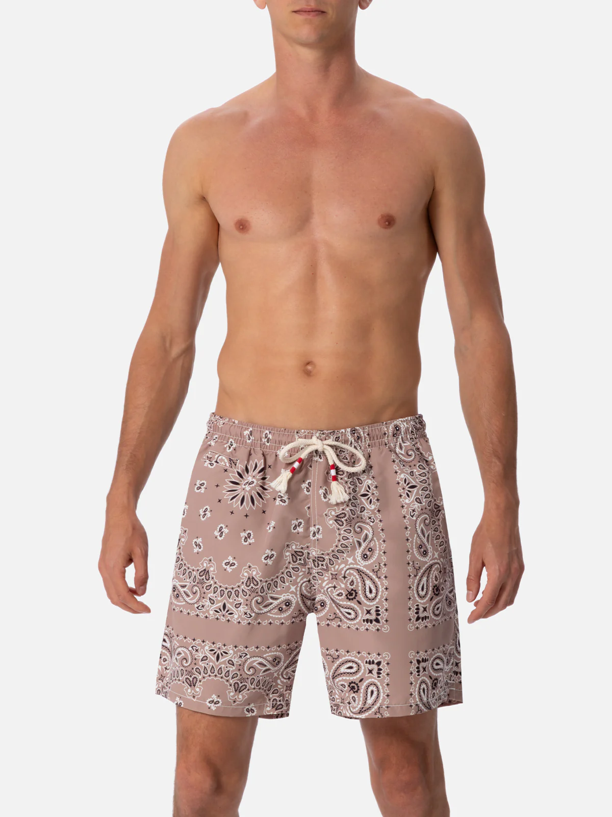 Mid-length swim-shorts Caprese with beige bandanna print - Image 4