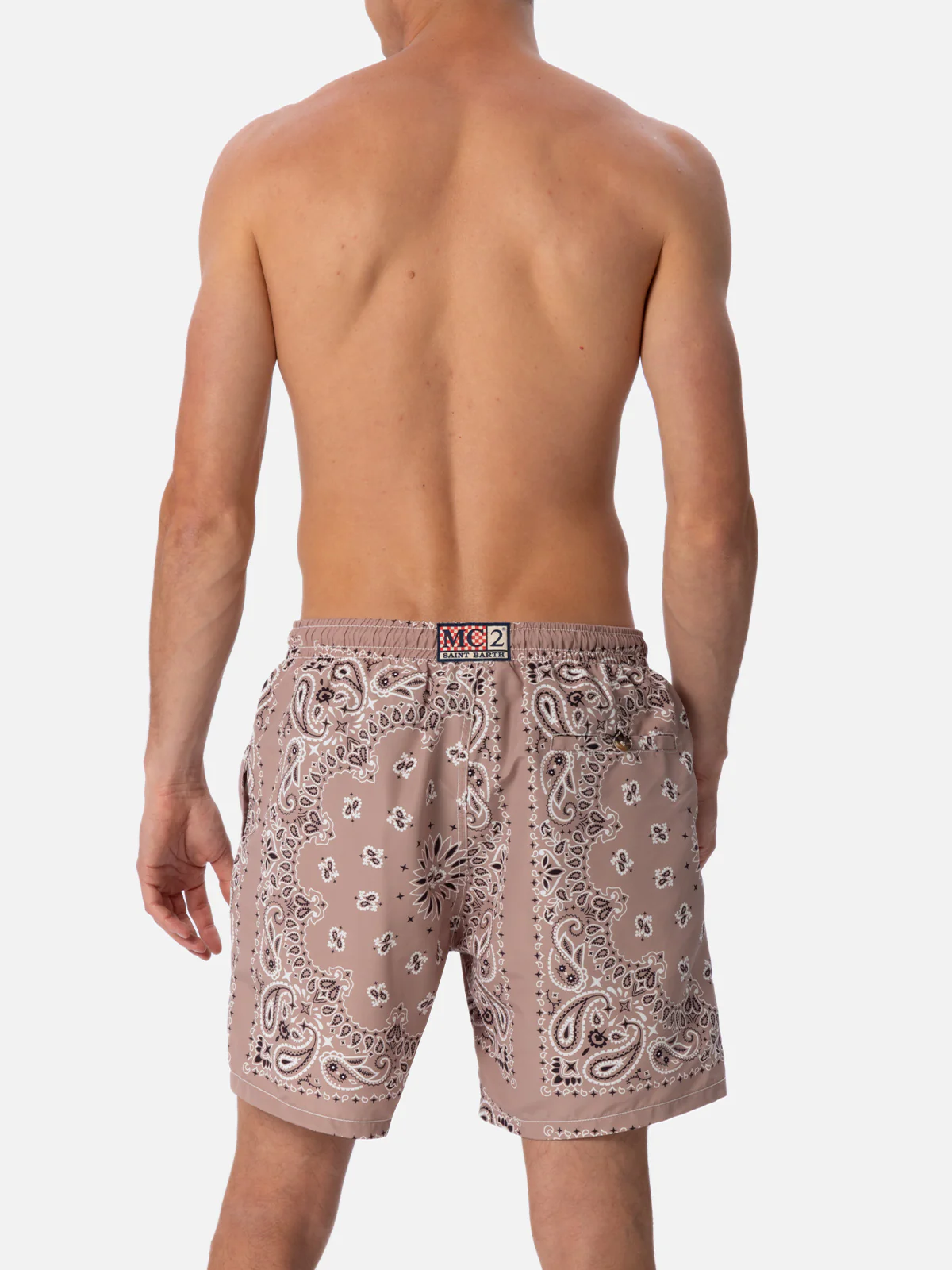 Mid-length swim-shorts Caprese with beige bandanna print - Image 5