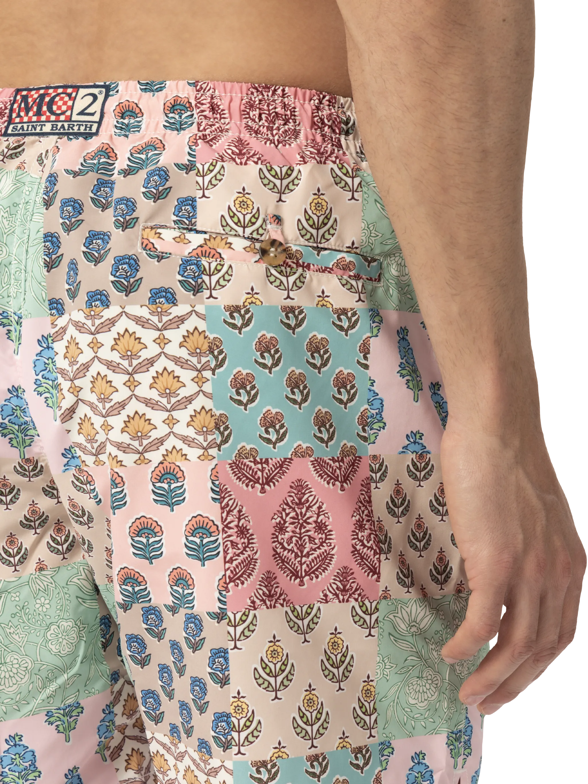 Mid-length swim-shorts Caprese with flower patch print - Image 6