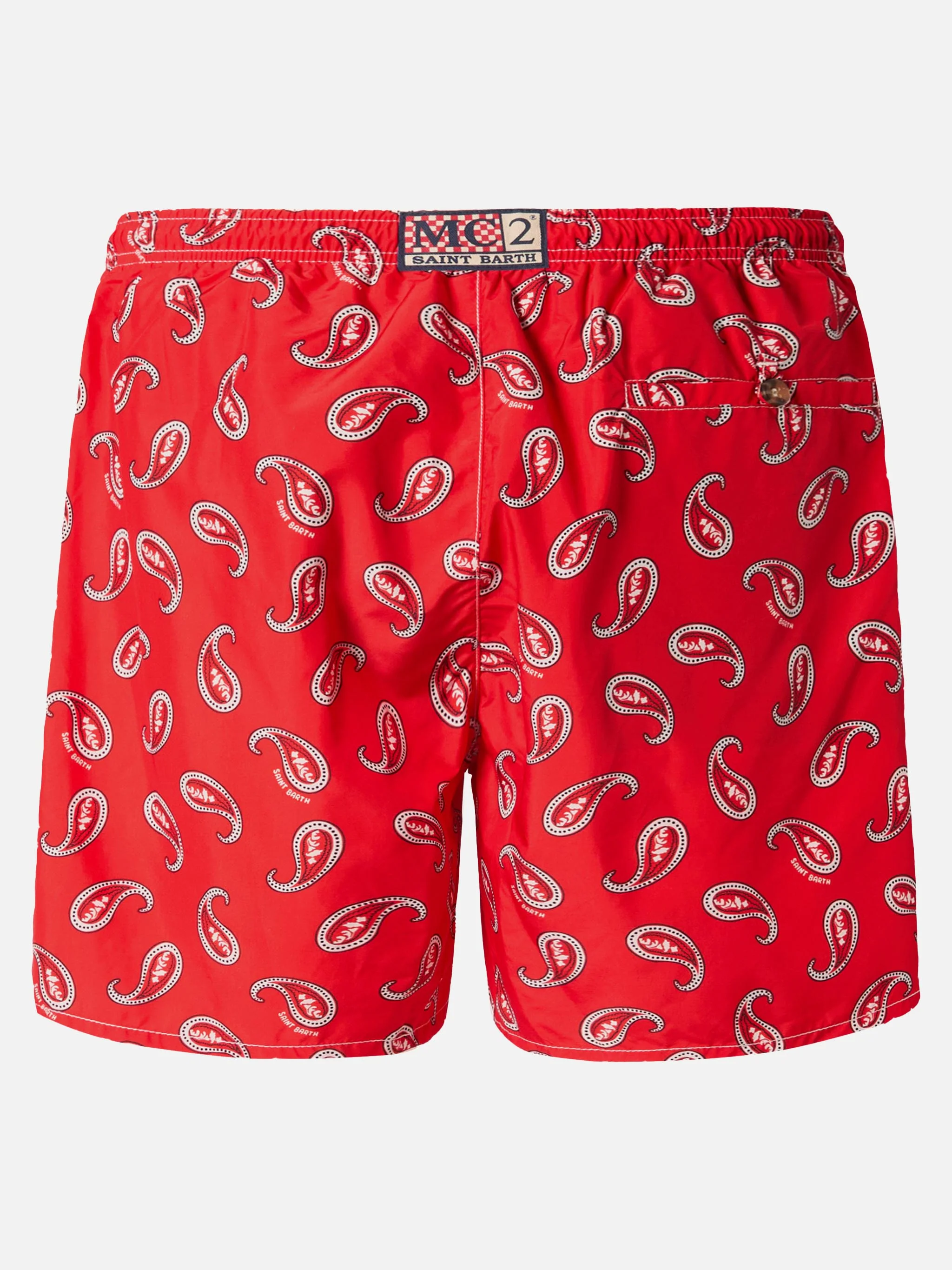 Mid-length swim-shorts Caprese with red paisley print - Image 2