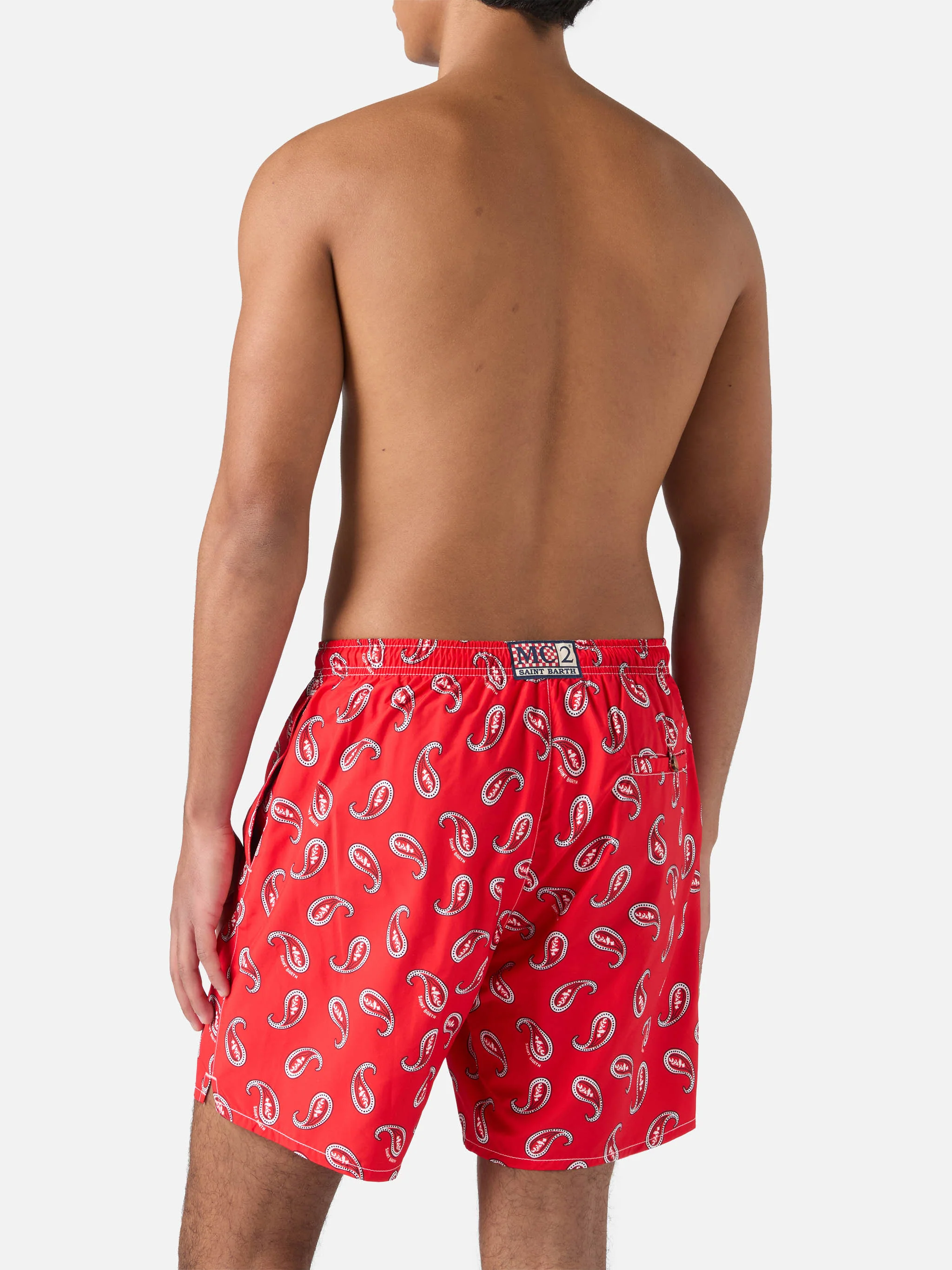 Mid-length swim-shorts Caprese with red paisley print - Image 5