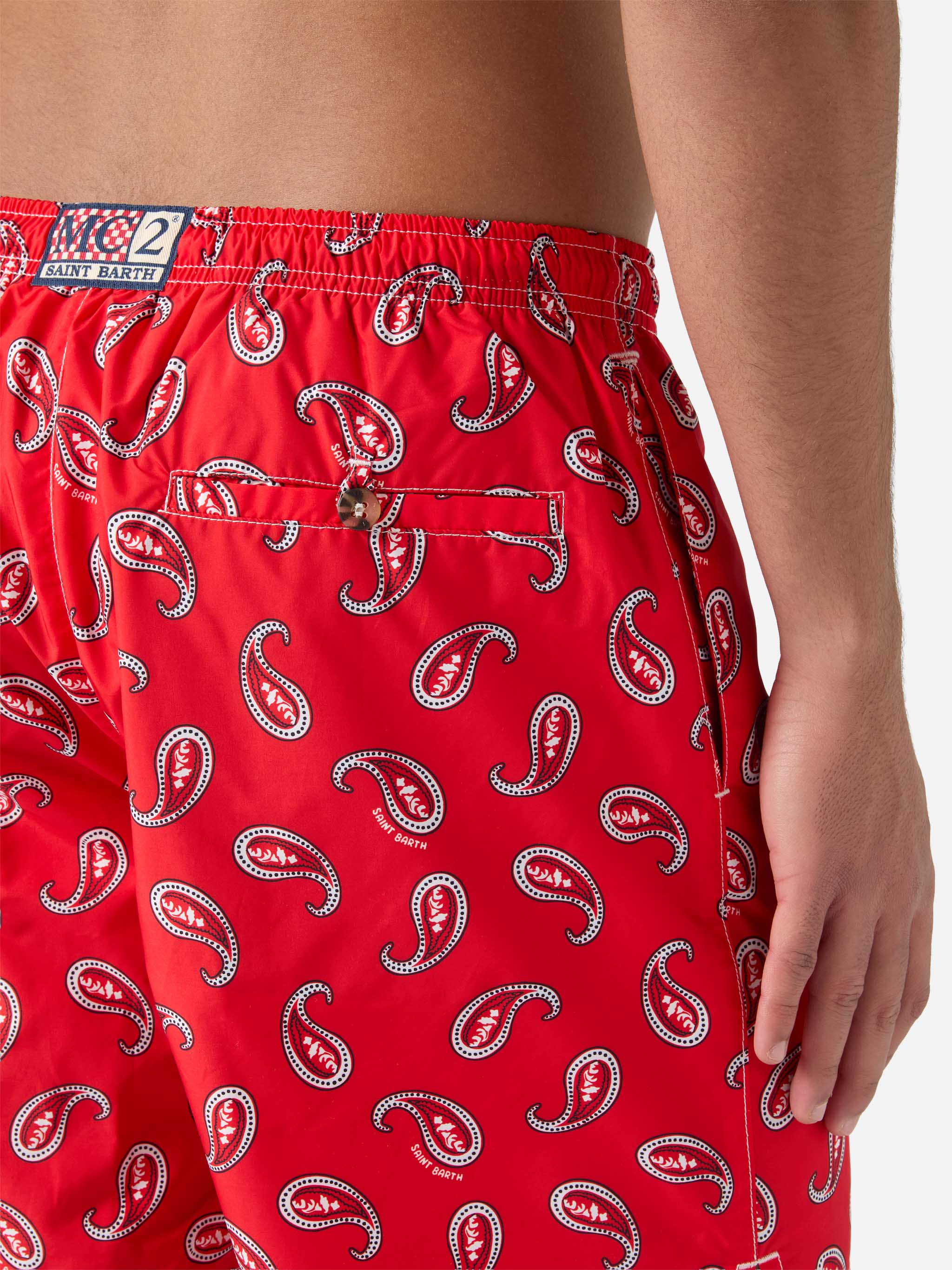 Mid-length swim-shorts Caprese with red paisley print - Image 6