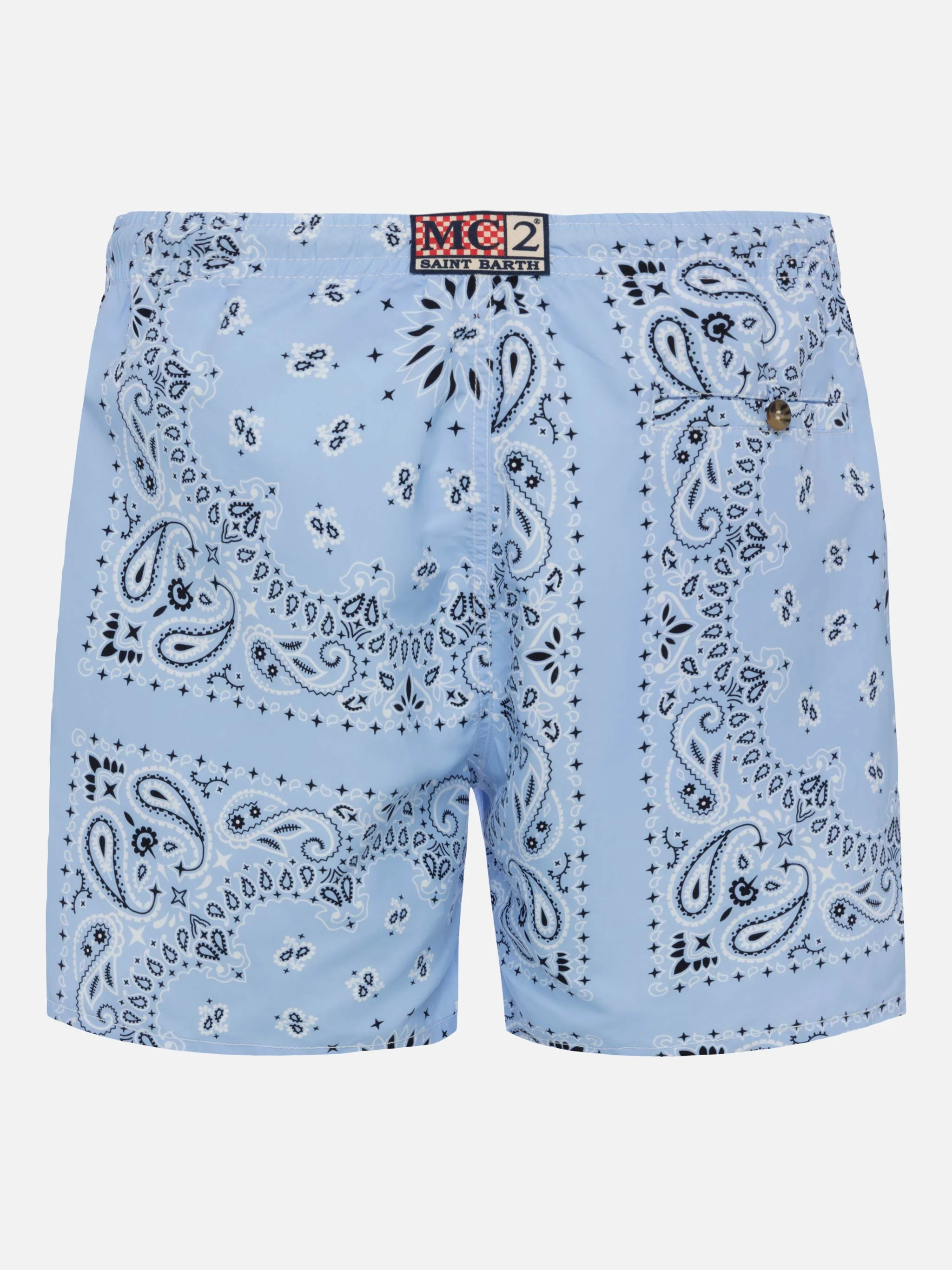 Mid-length swim-shorts Caprese with sky blue bandana print - Image 2