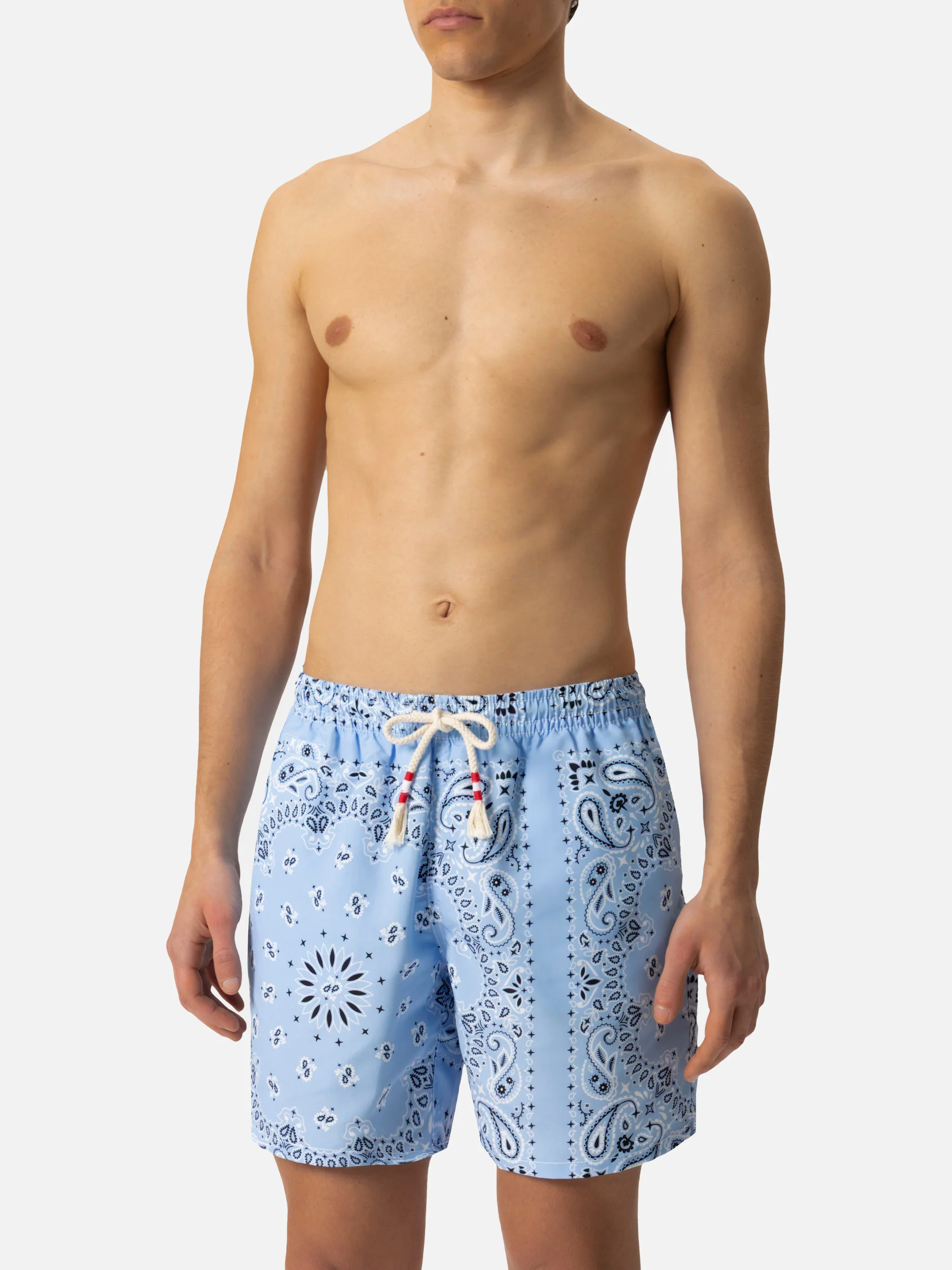 Mid-length swim-shorts Caprese with sky blue bandana print - Image 3