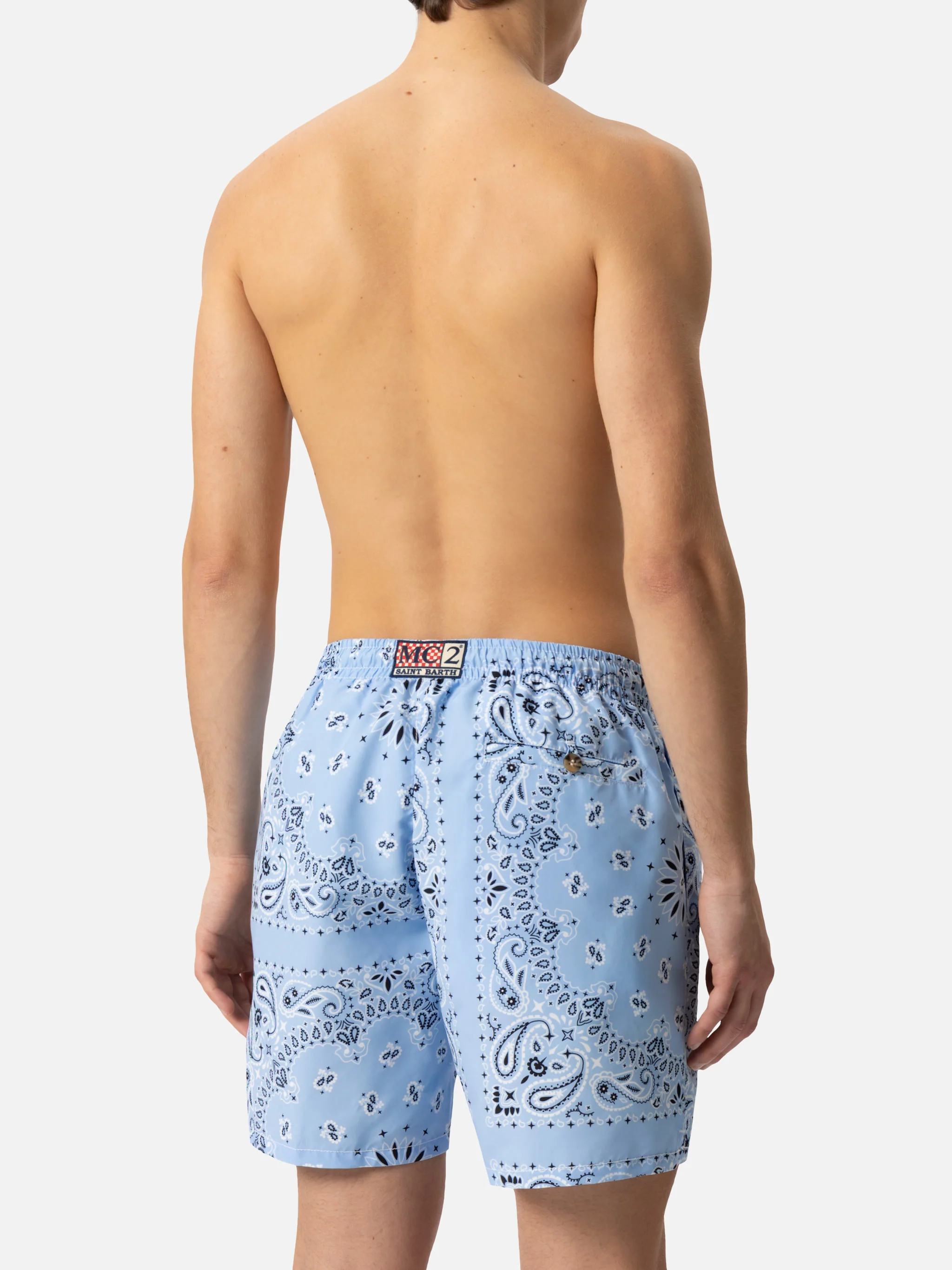 Mid-length swim-shorts Caprese with sky blue bandana print - Image 4