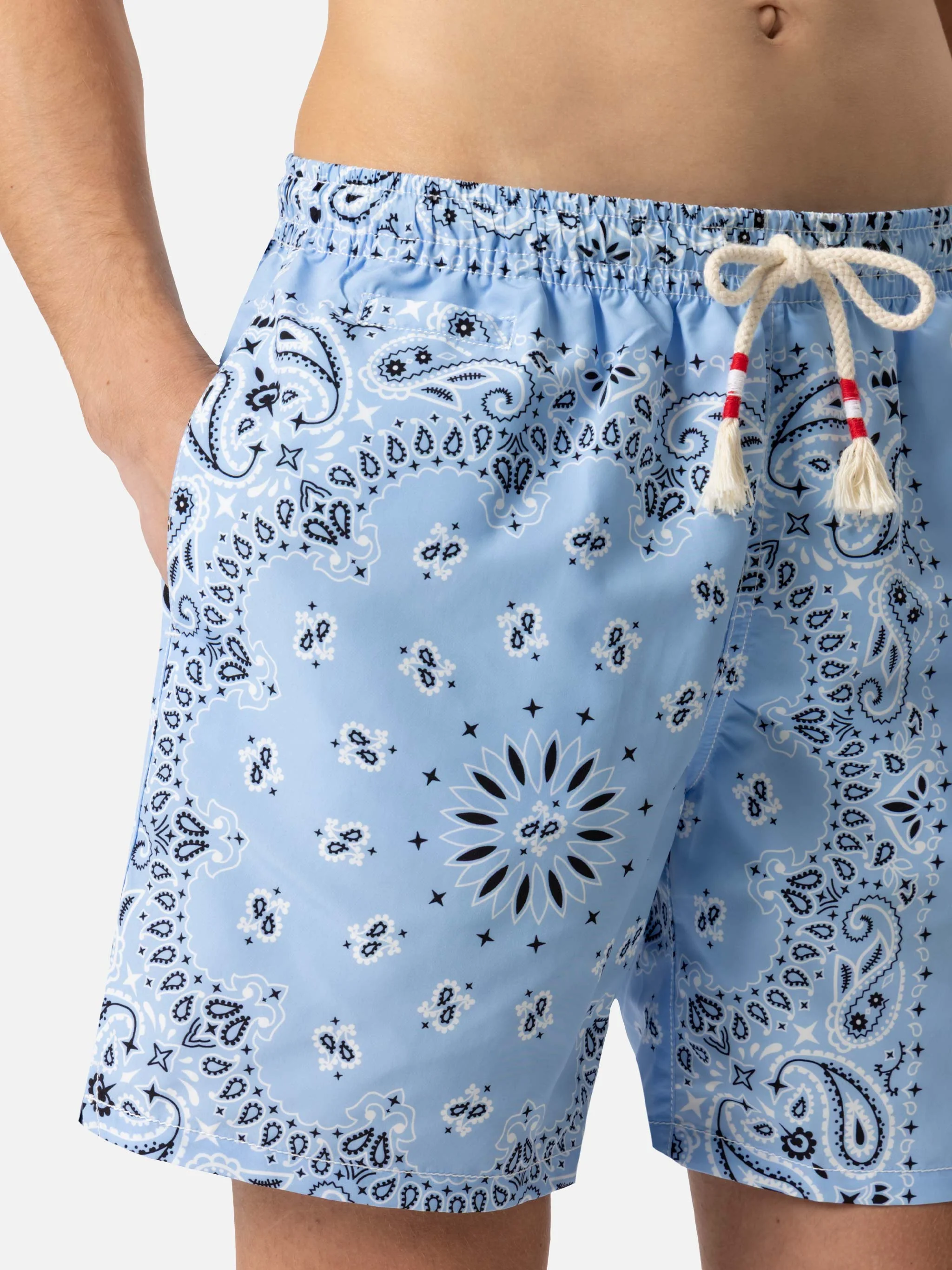 Mid-length swim-shorts Caprese with sky blue bandana print - Image 5