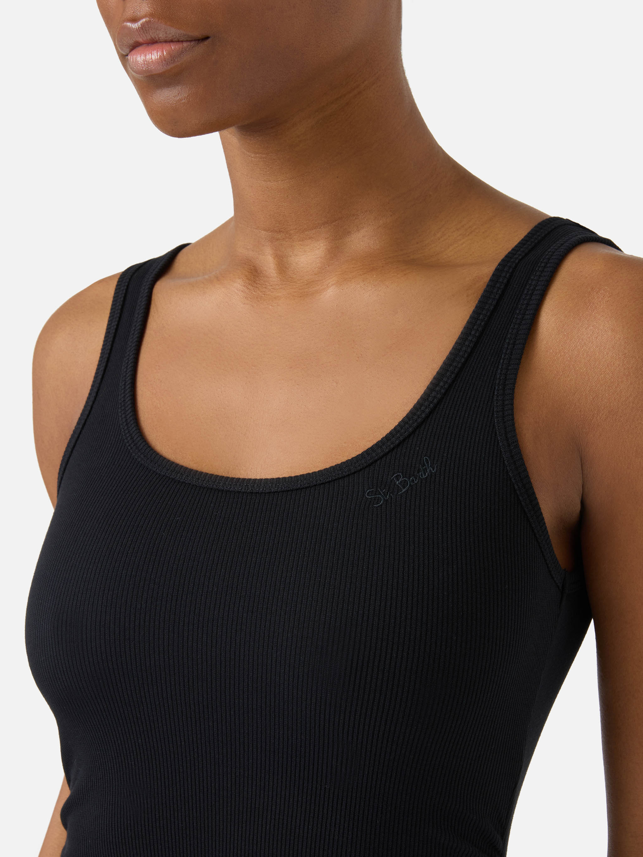Midi Jennifer dress in black ribbed stretch cotton fabric - Image 2