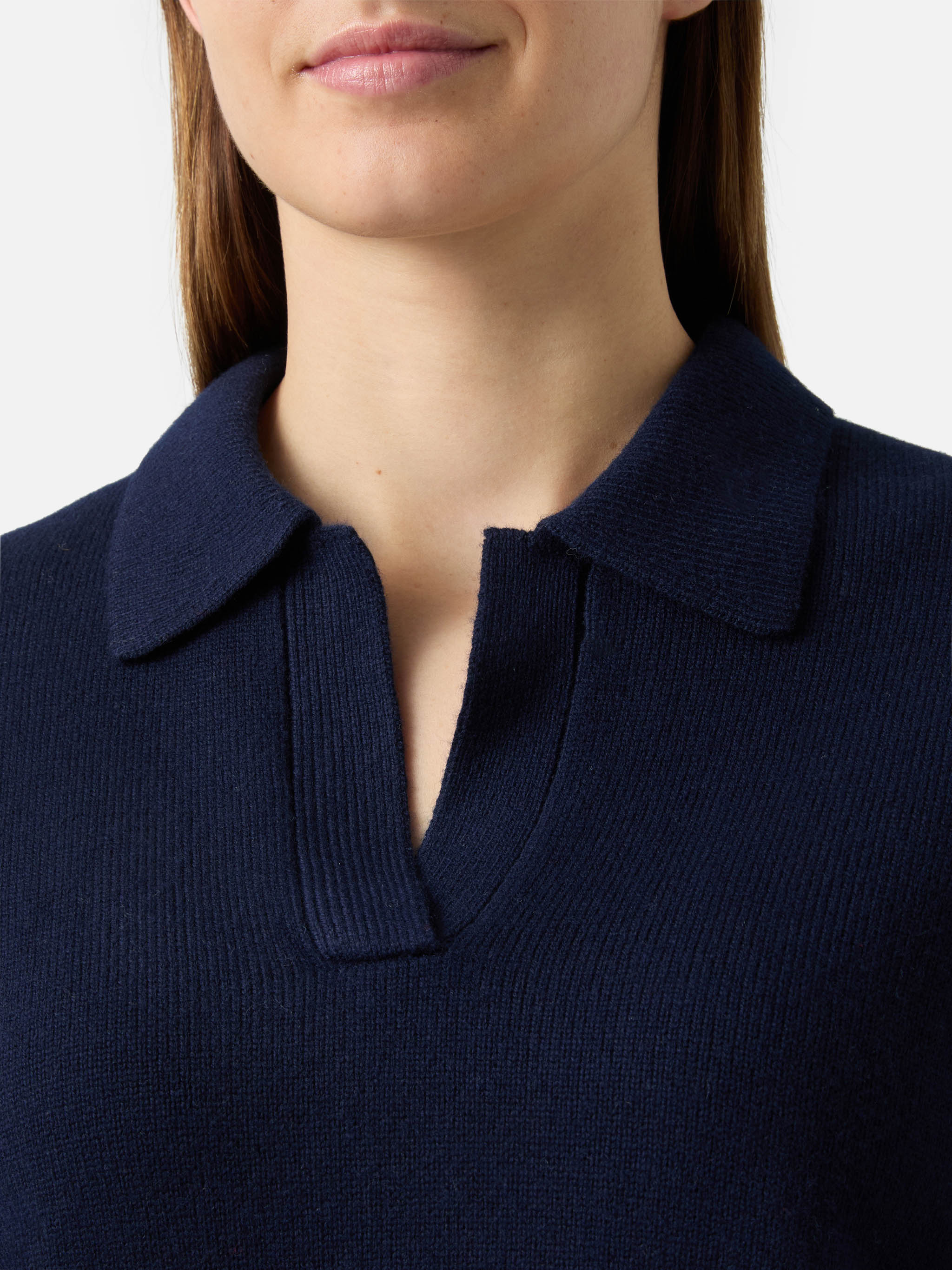 Midnight blue Eze wool sweater with polo collar - Image 2