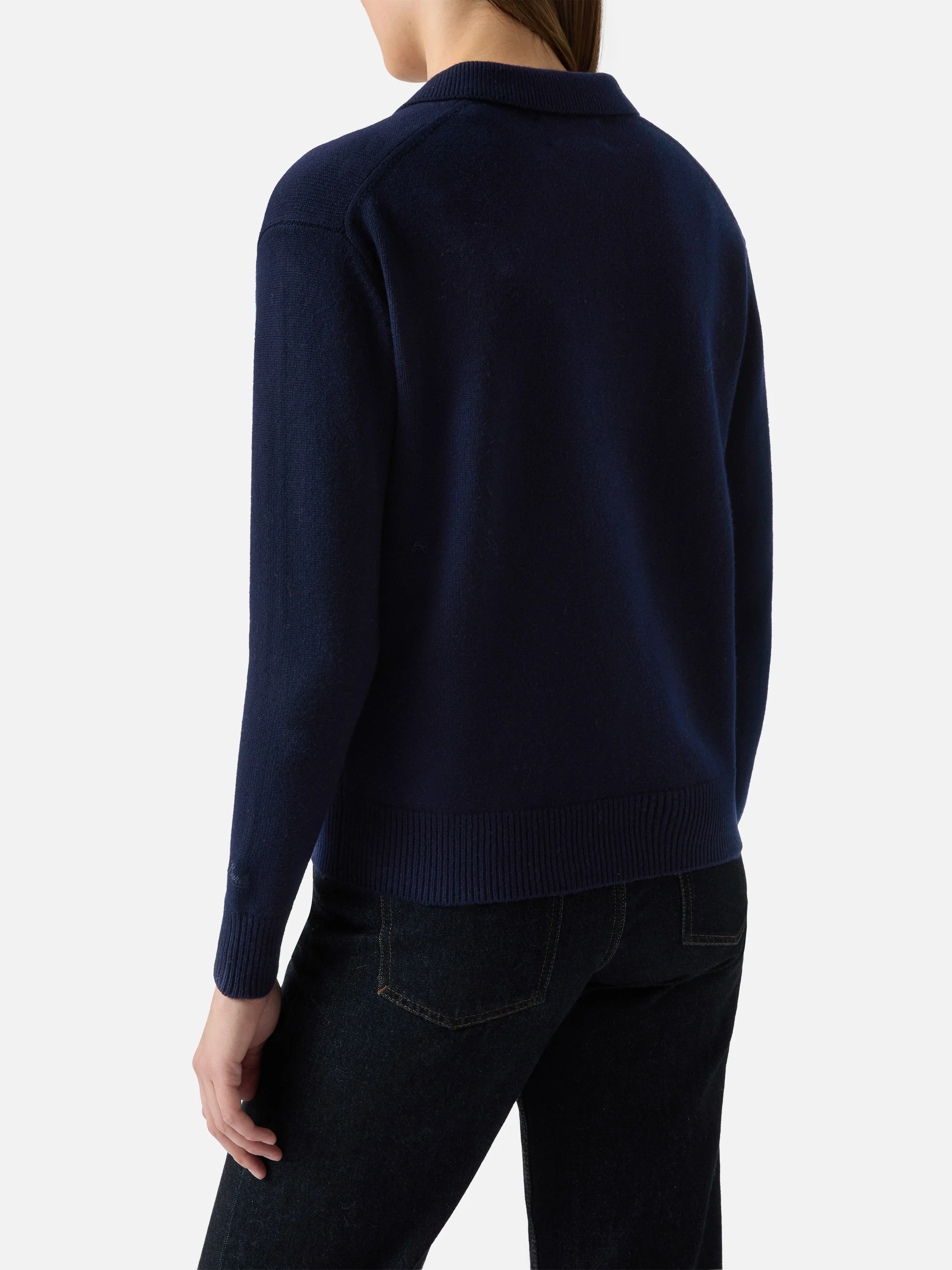 Midnight blue Eze wool sweater with polo collar - Image 3