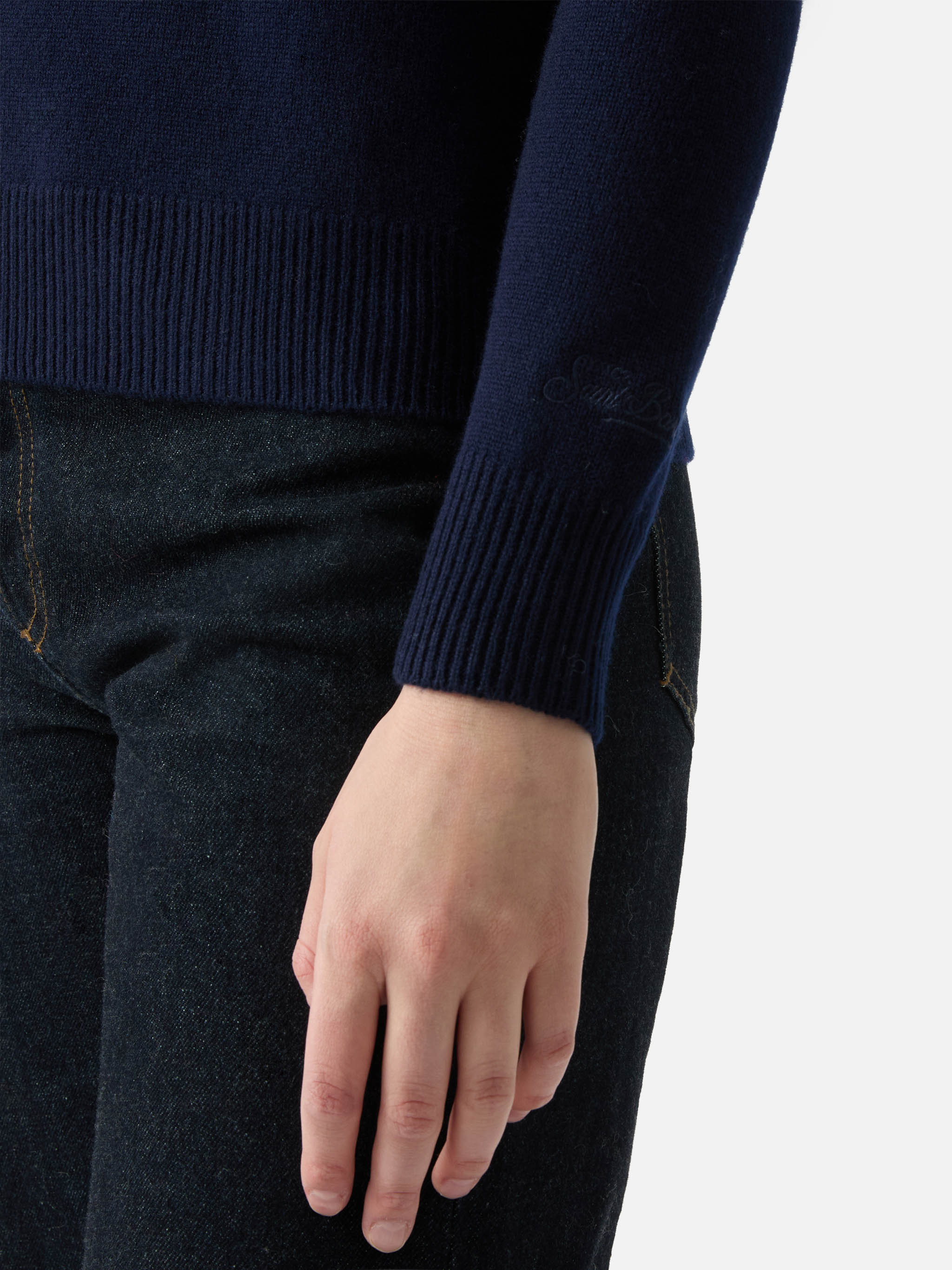 Midnight blue Eze wool sweater with polo collar - Image 4