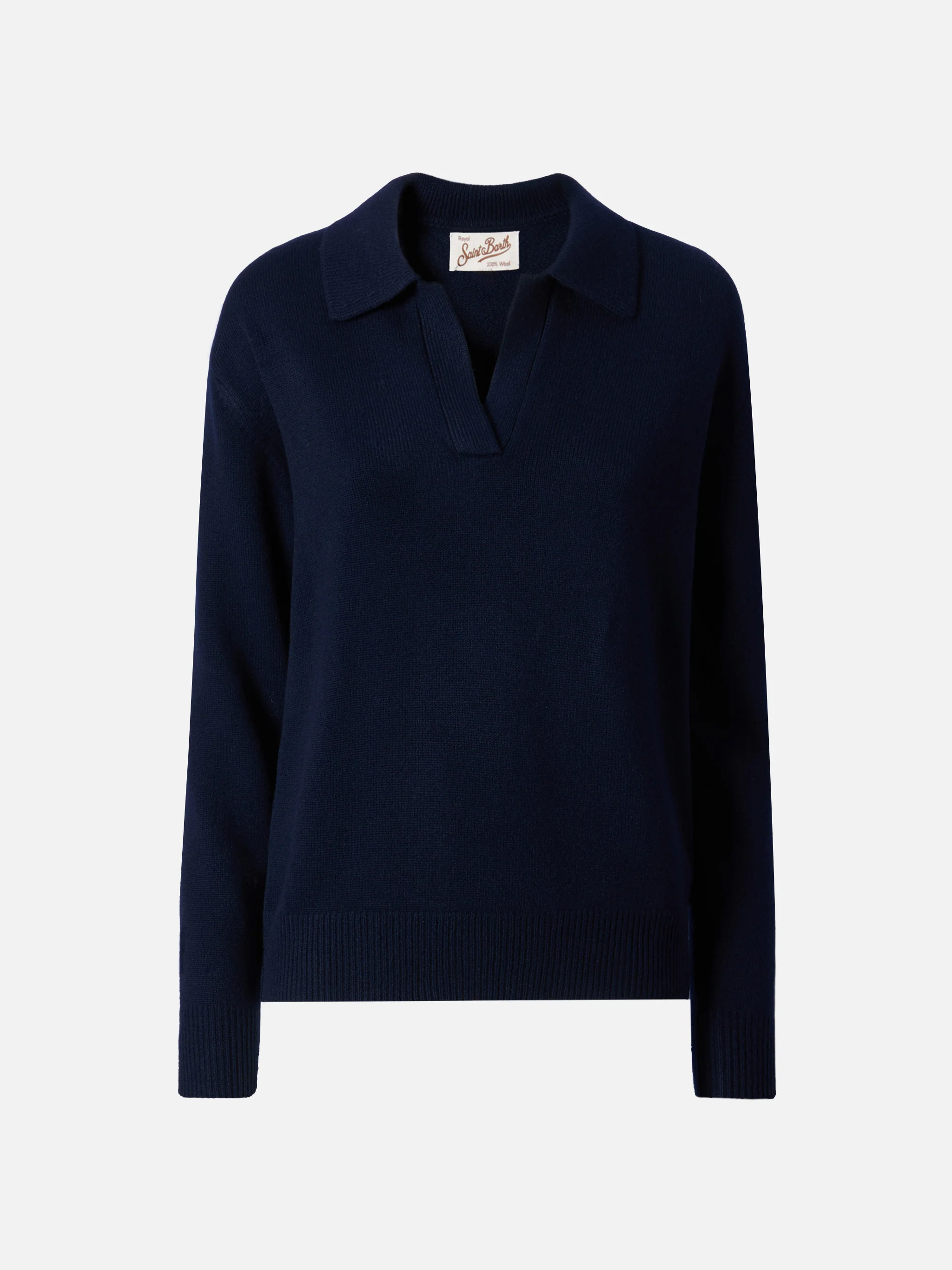 Midnight blue Eze wool sweater with polo collar - Image 5
