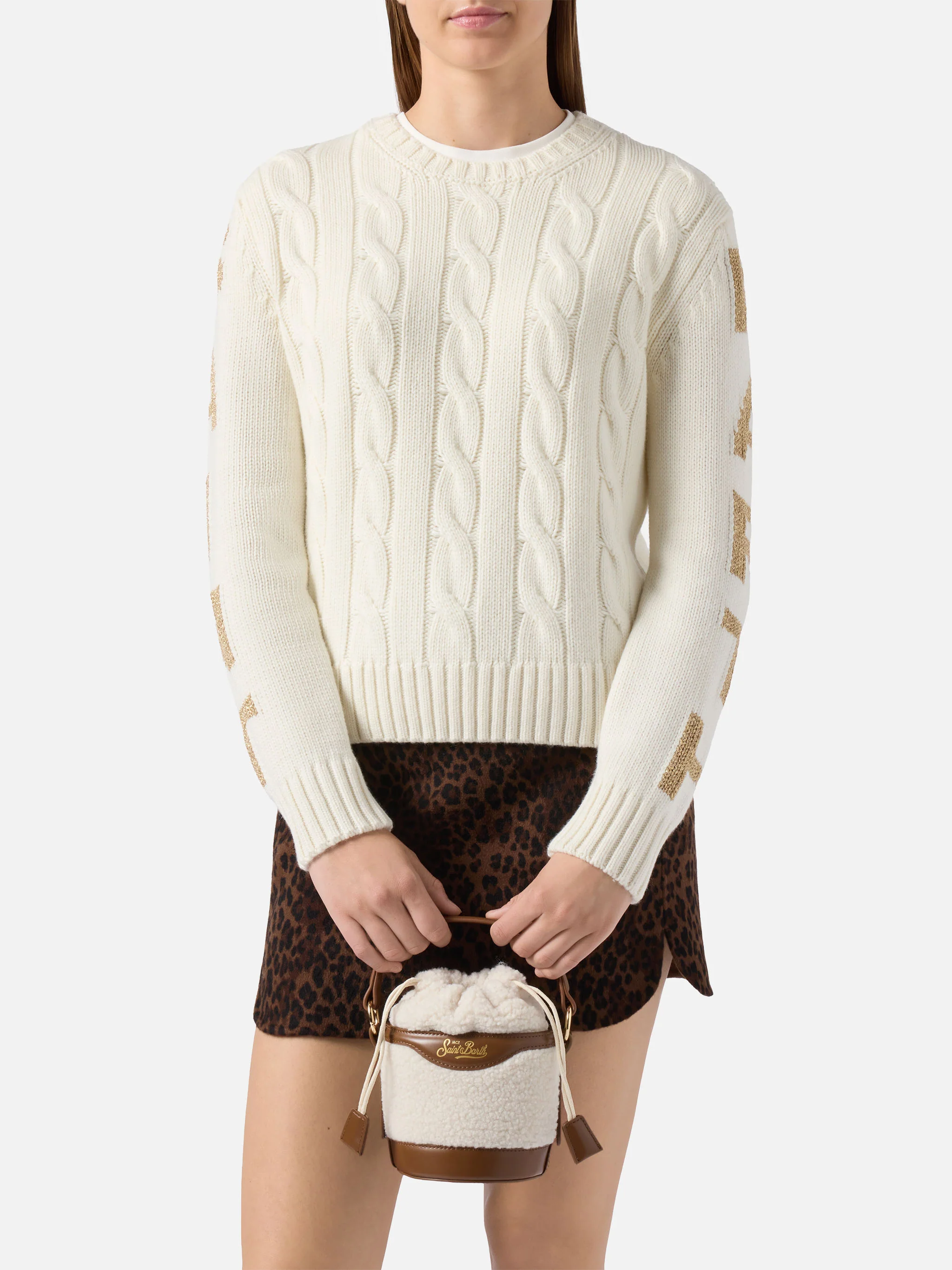Mila Teddy Bucket Bag in white sherpa - Image 2