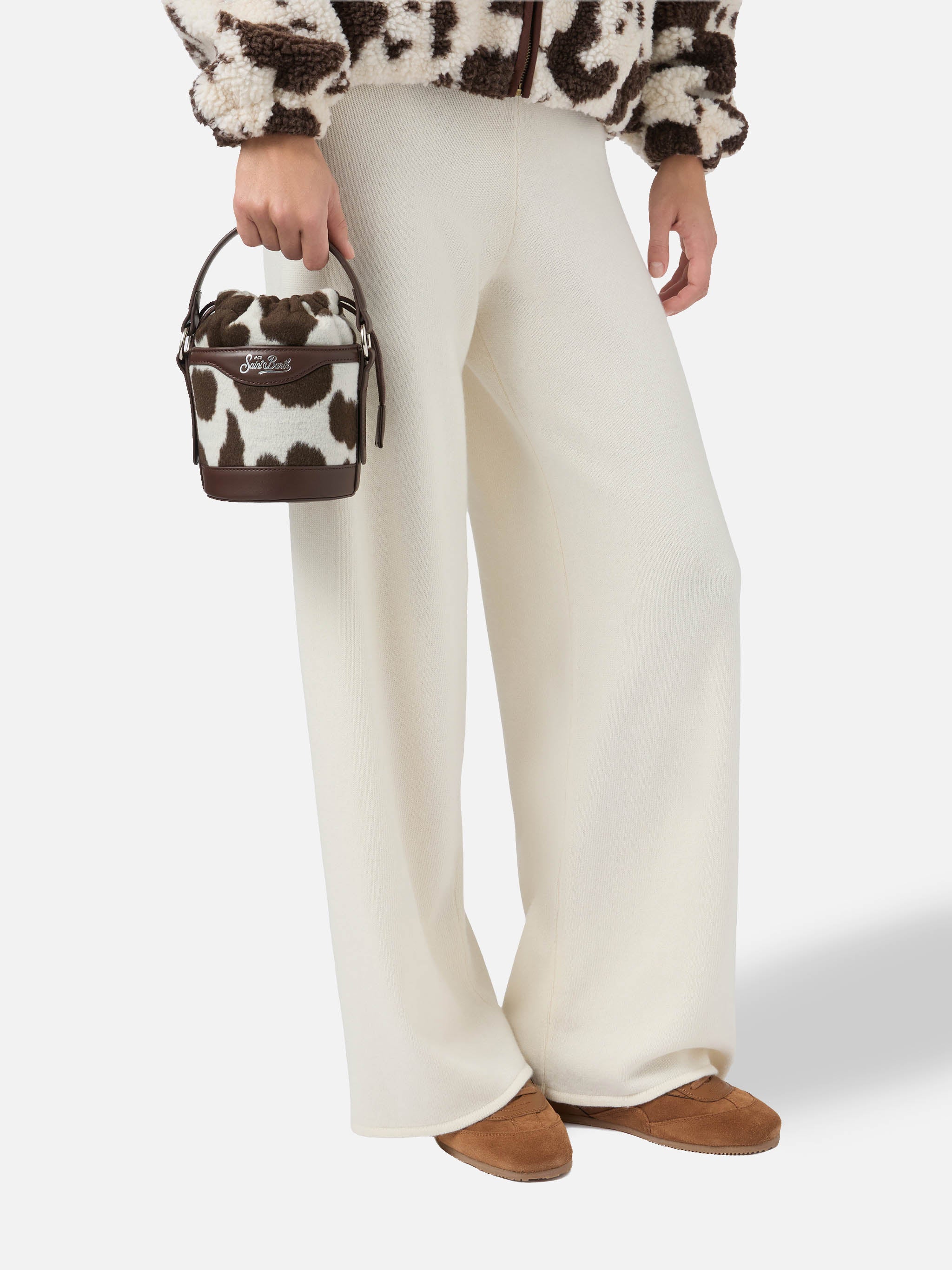 Mila Tweed Bucket Bag in cow-print tweed wool blend - Image 2