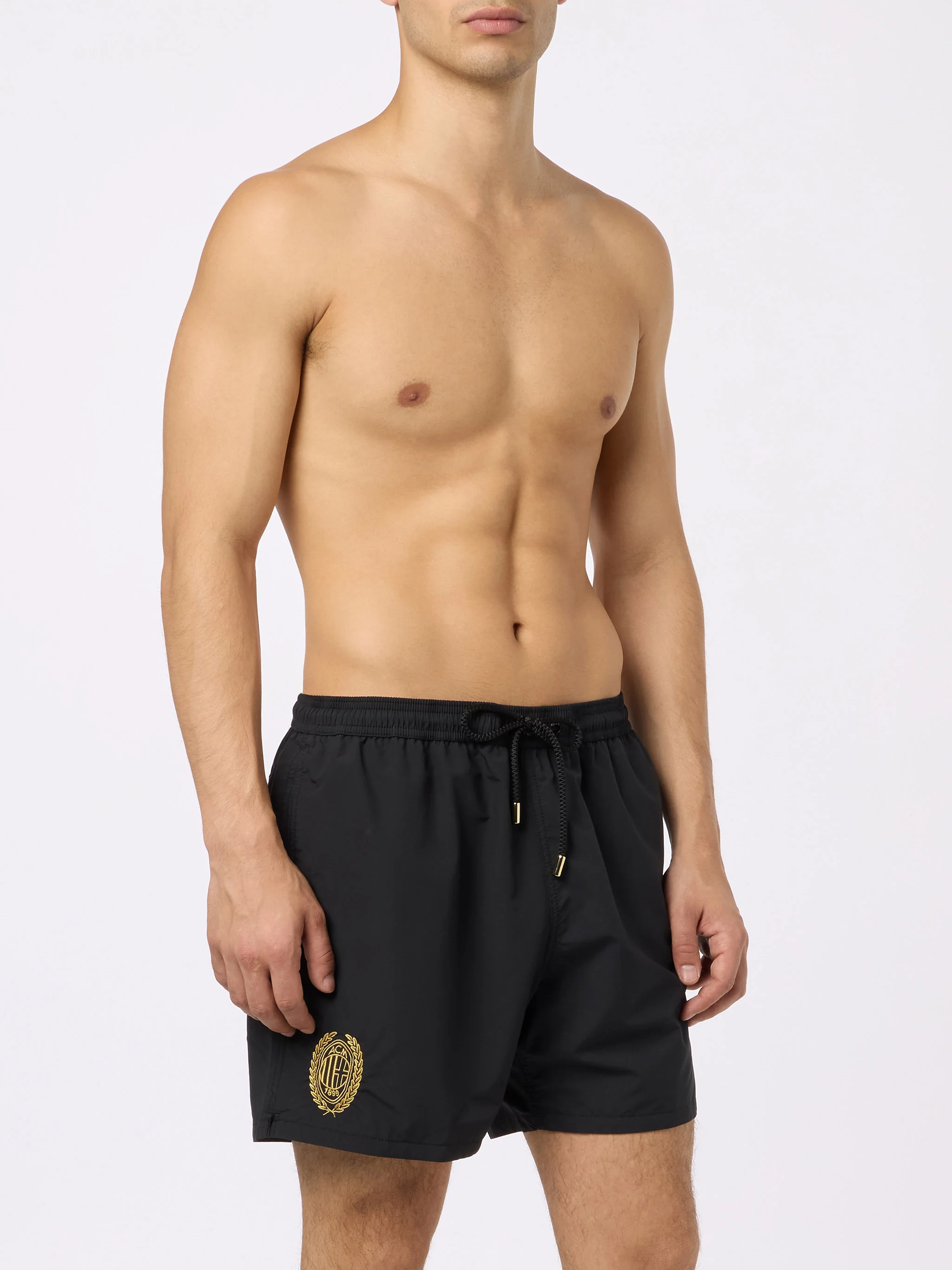 Black classic light swim shorts Patmos with Milan 125 embroidery | AC MILAN 125 SPECIAL EDITION - Image 3