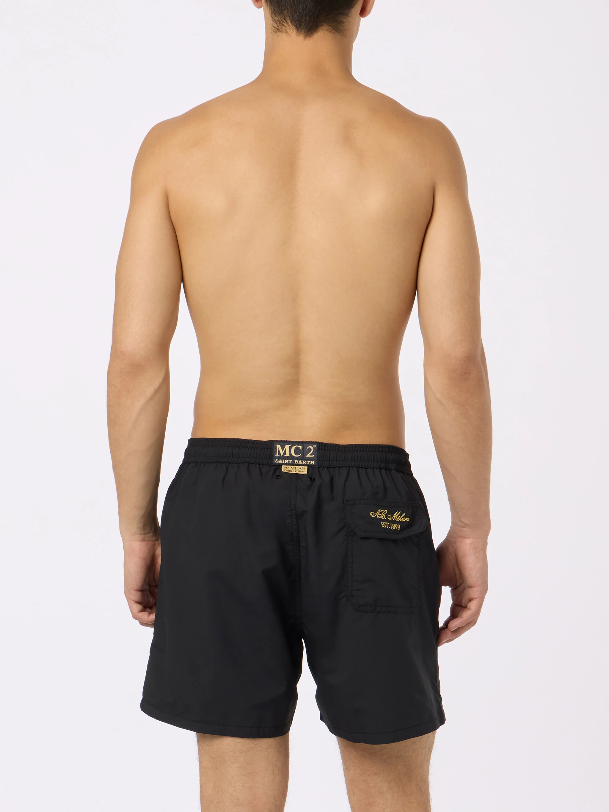Black classic light swim shorts Patmos with Milan 125 embroidery | AC MILAN 125 SPECIAL EDITION - Image 4