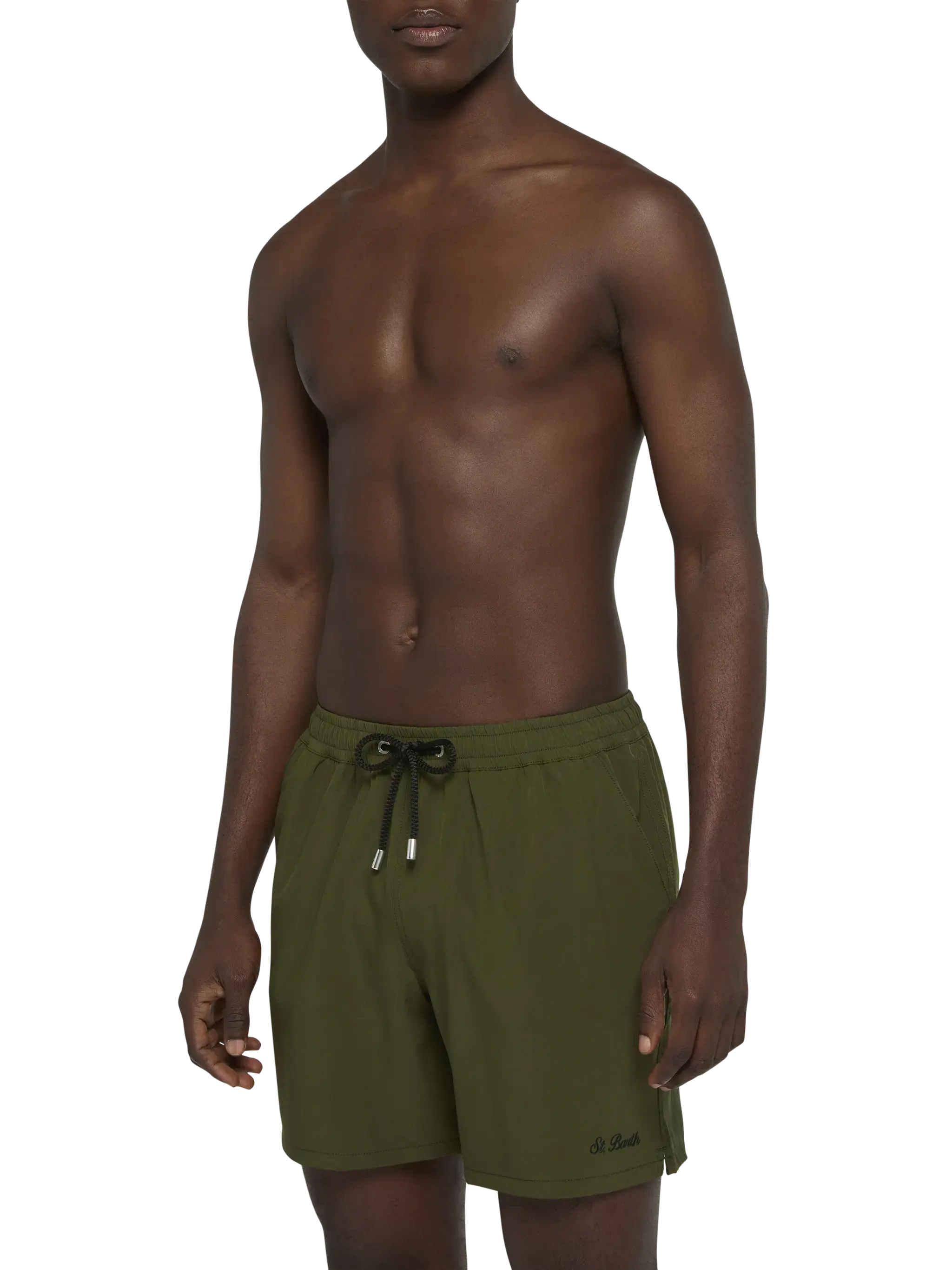 Military green Comfort swim shorts  with St. Barth embroidery - Image 3