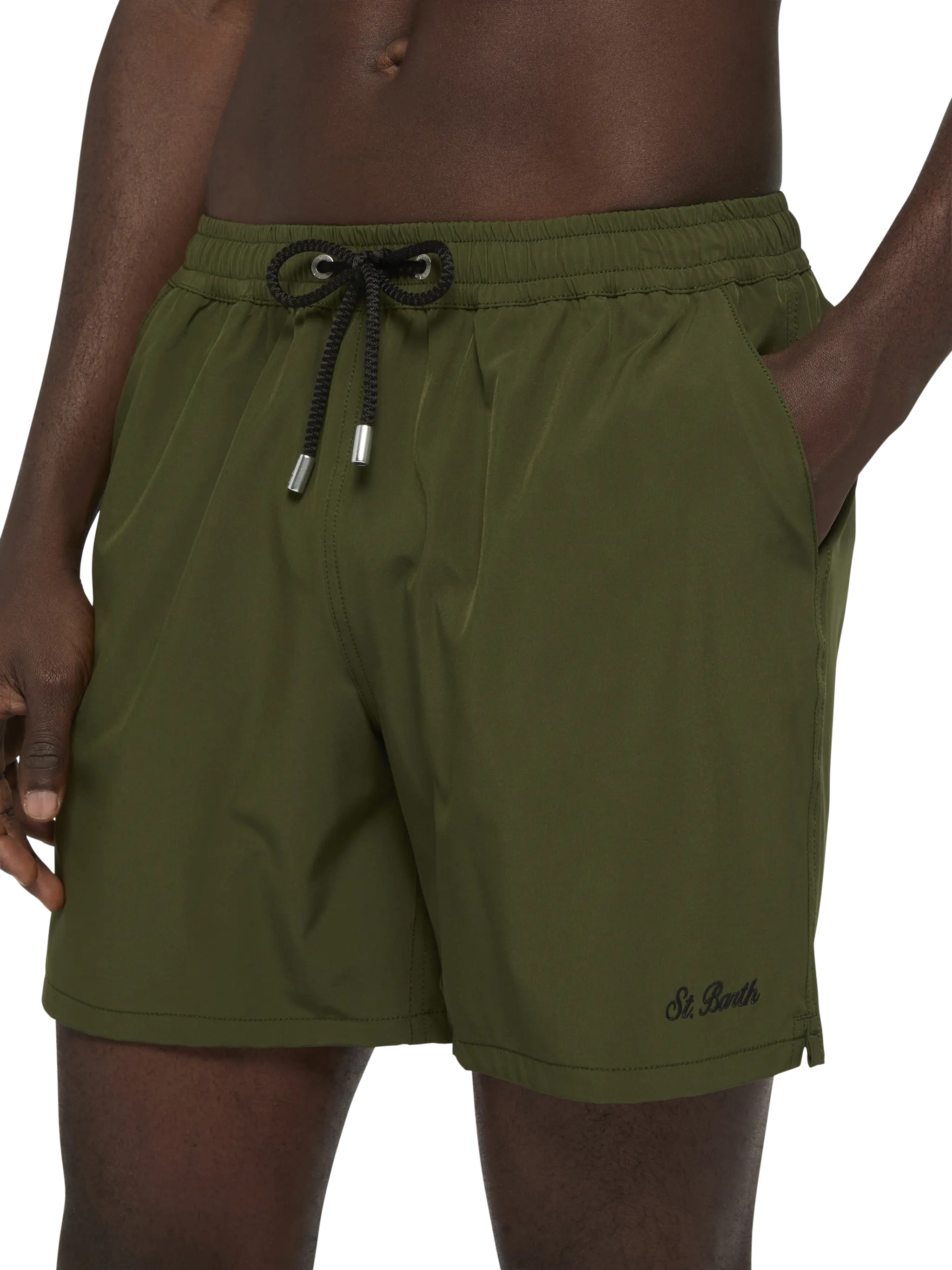 Military green Comfort swim shorts  with St. Barth embroidery - Image 4
