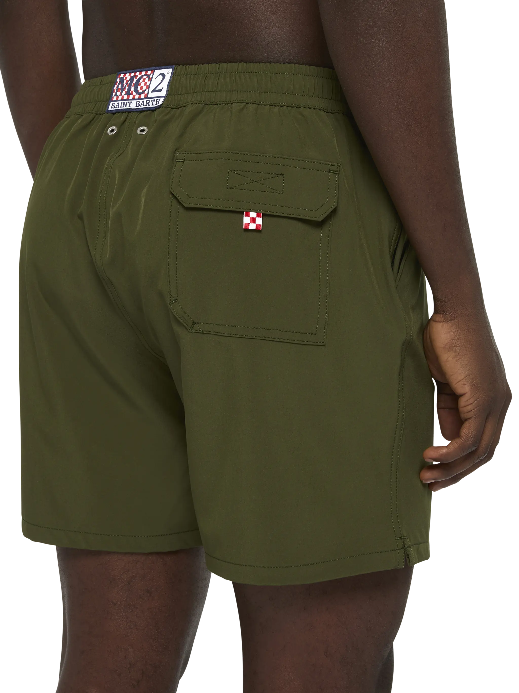 Military green Comfort swim shorts  with St. Barth embroidery - Image 6