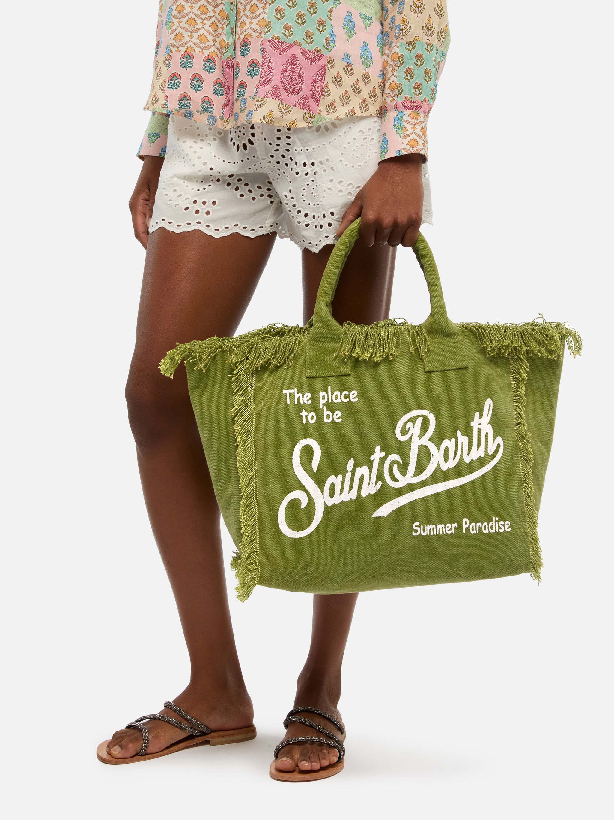 Military  green cotton canvas Vanity tote bag - Image 2