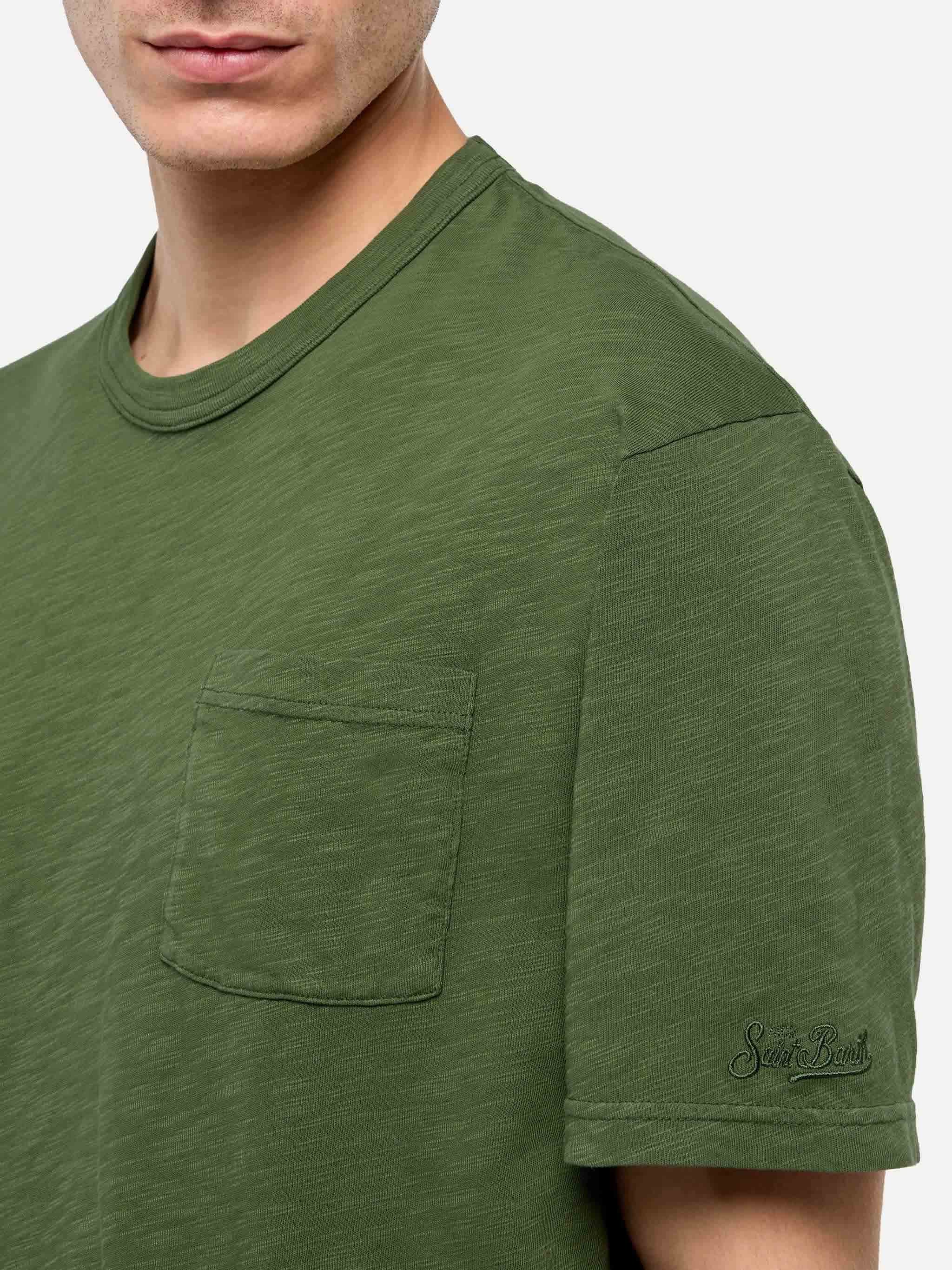 President flamed cotton t-shirt in military green solid color - Image 2