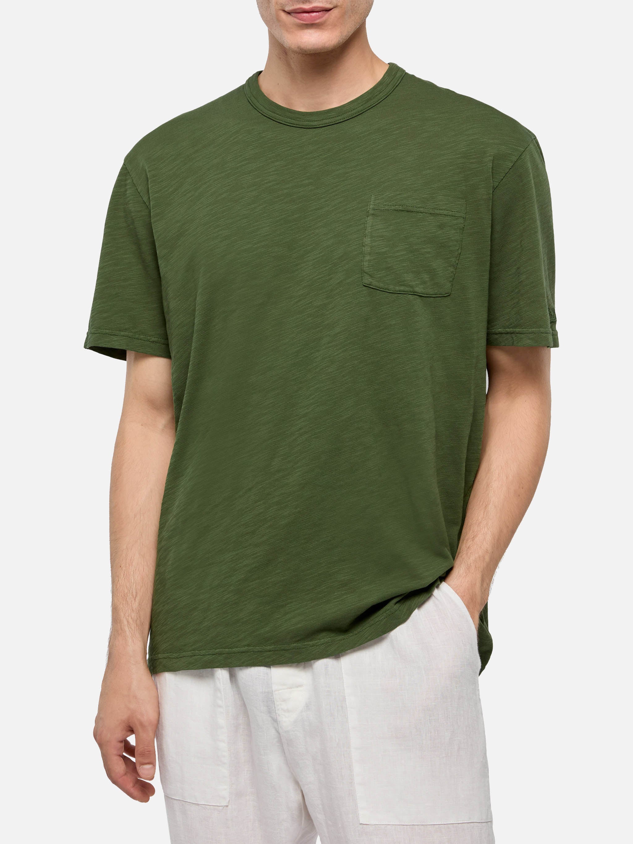 President flamed cotton t-shirt in military green solid color - Image 3