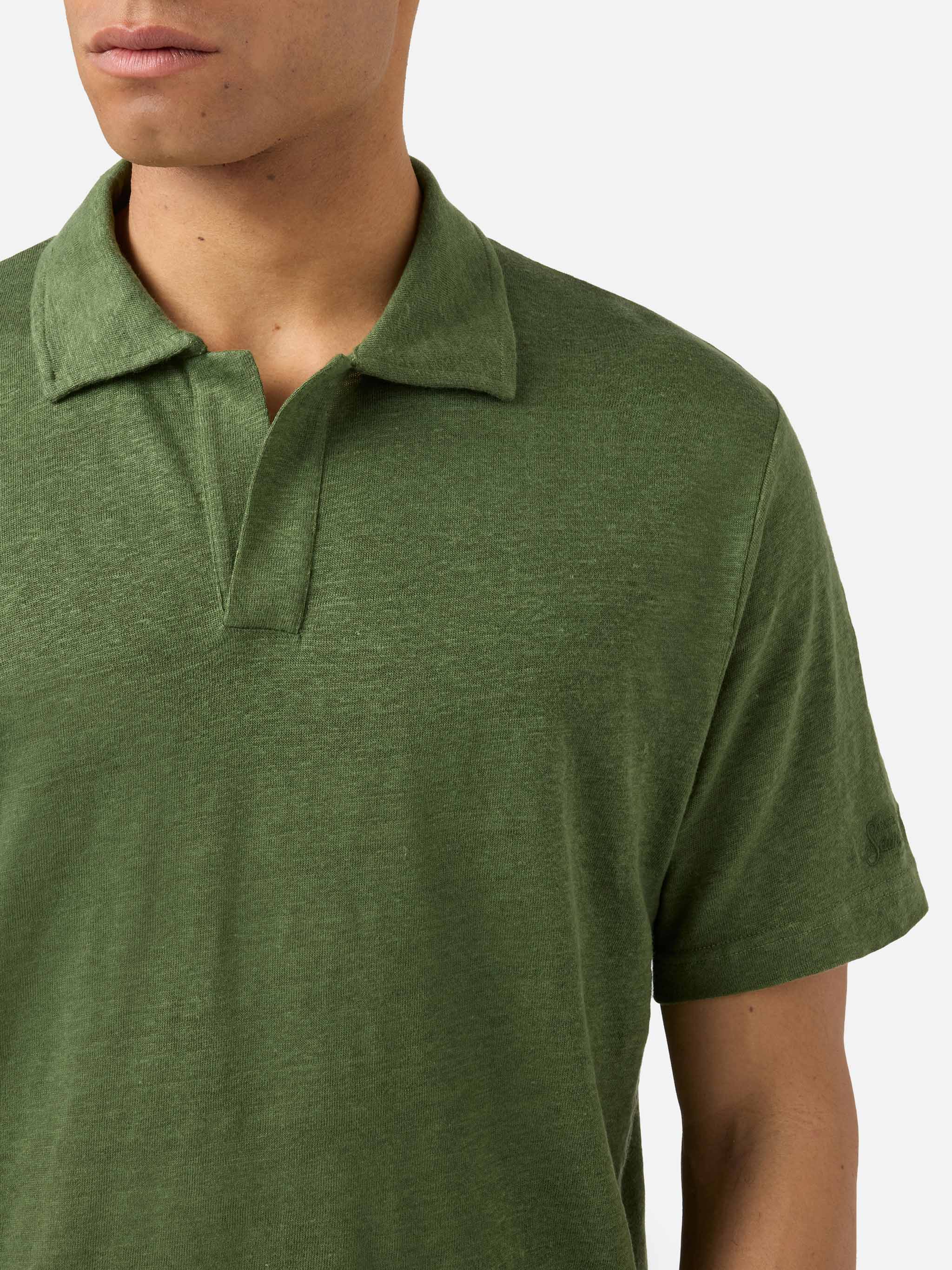 Military green Fraser polo in pure linen - Image 2