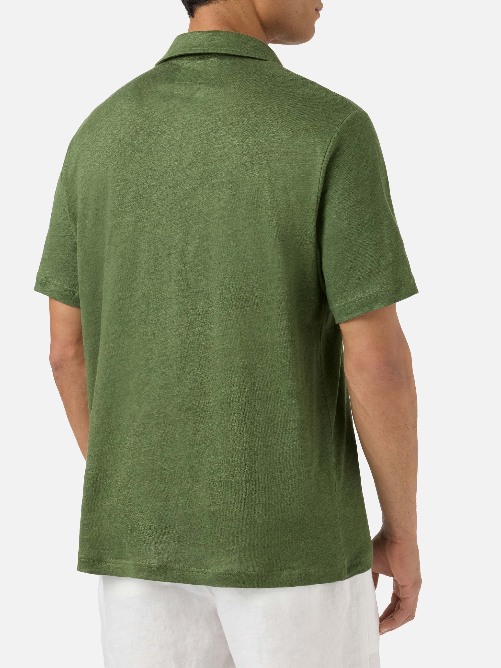 Military green Fraser polo in pure linen - Image 3