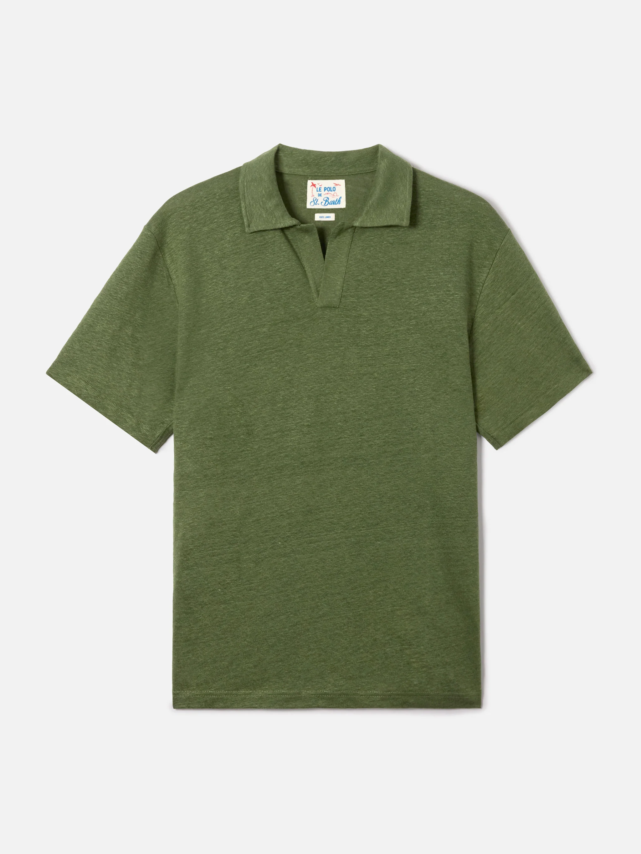 Military green Fraser polo in pure linen - Image 4