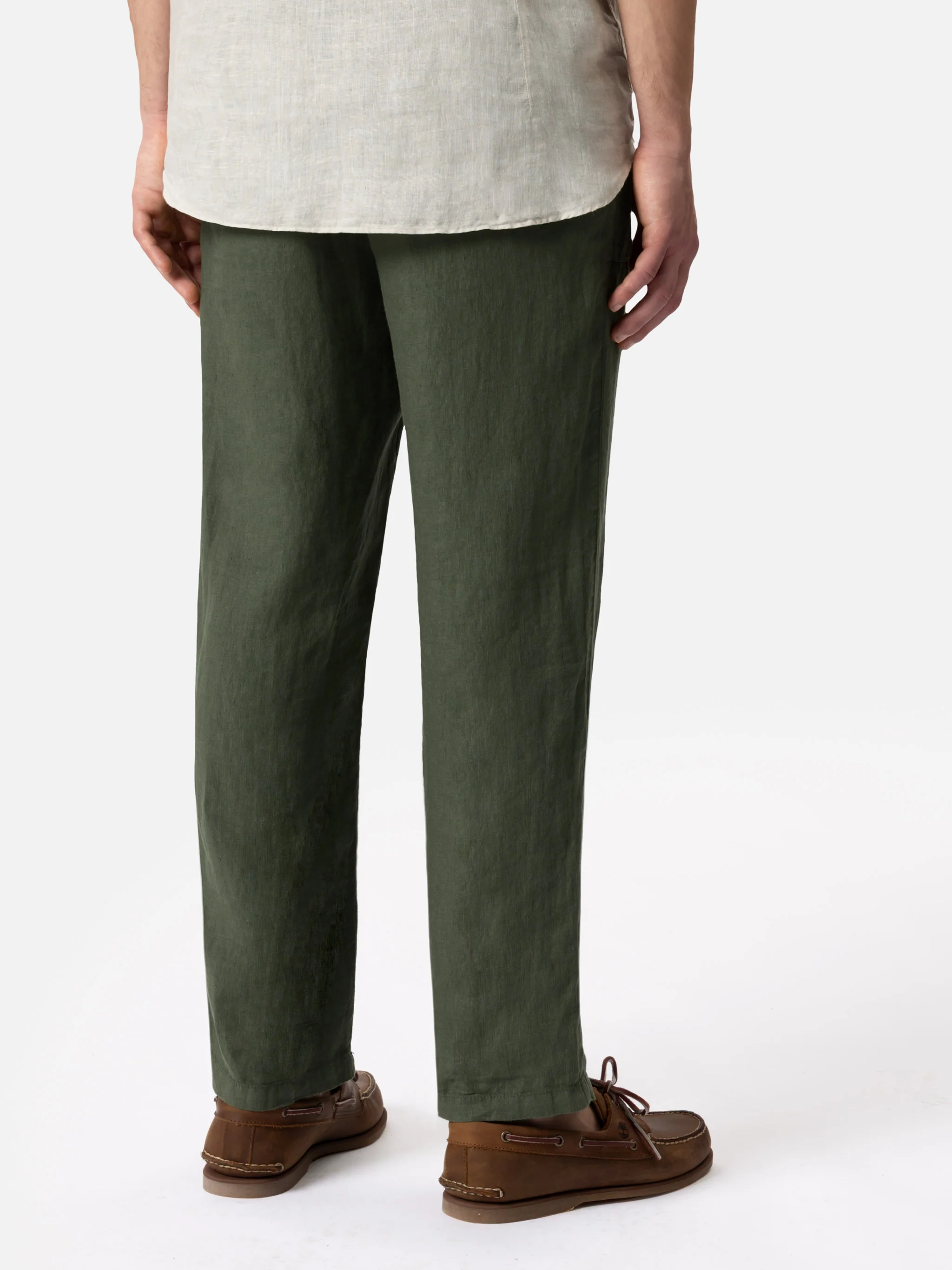 Military green linen pants Calais with drawstring - Image 2