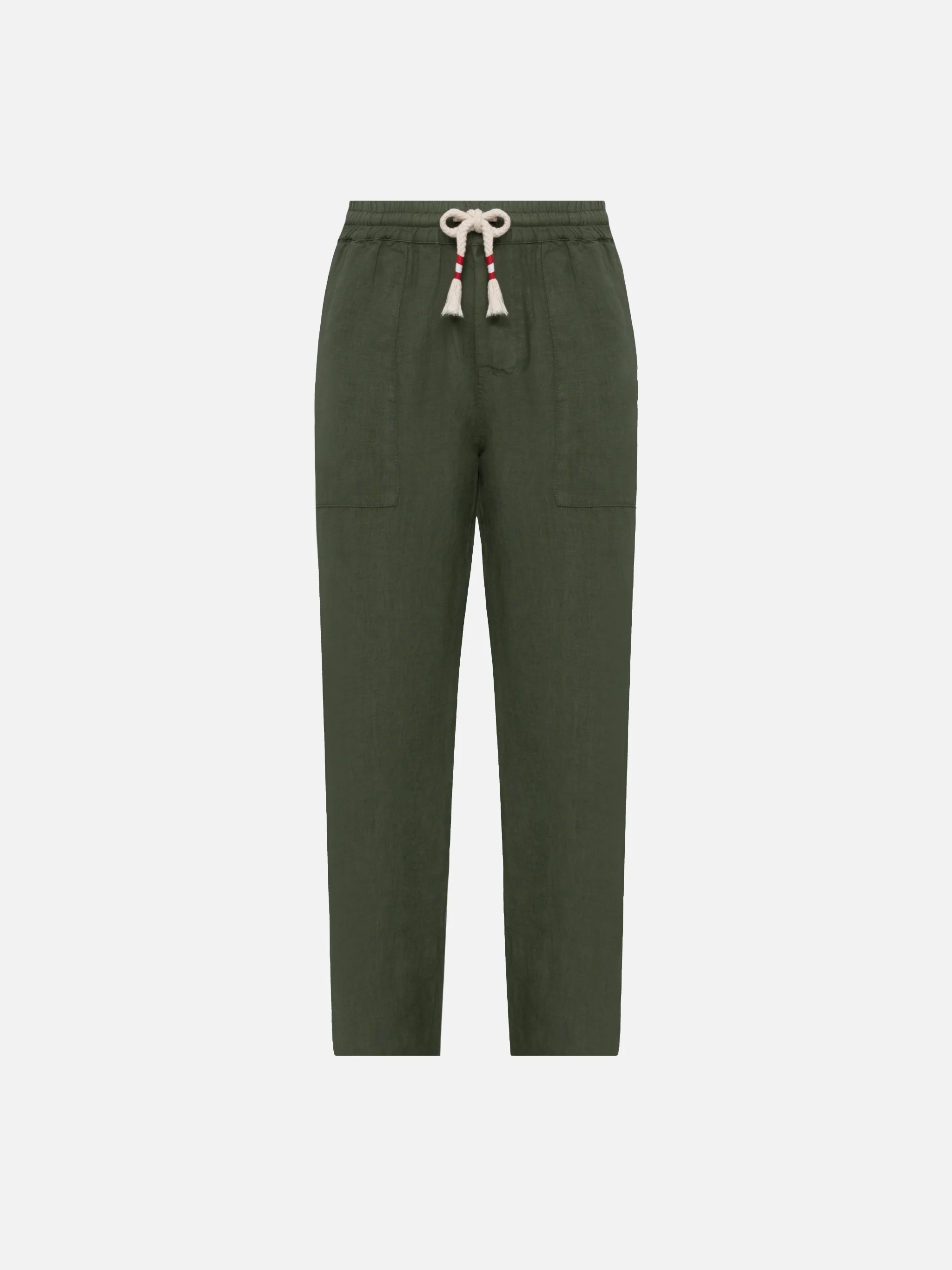 Military green linen pants Calais with drawstring - Image 4