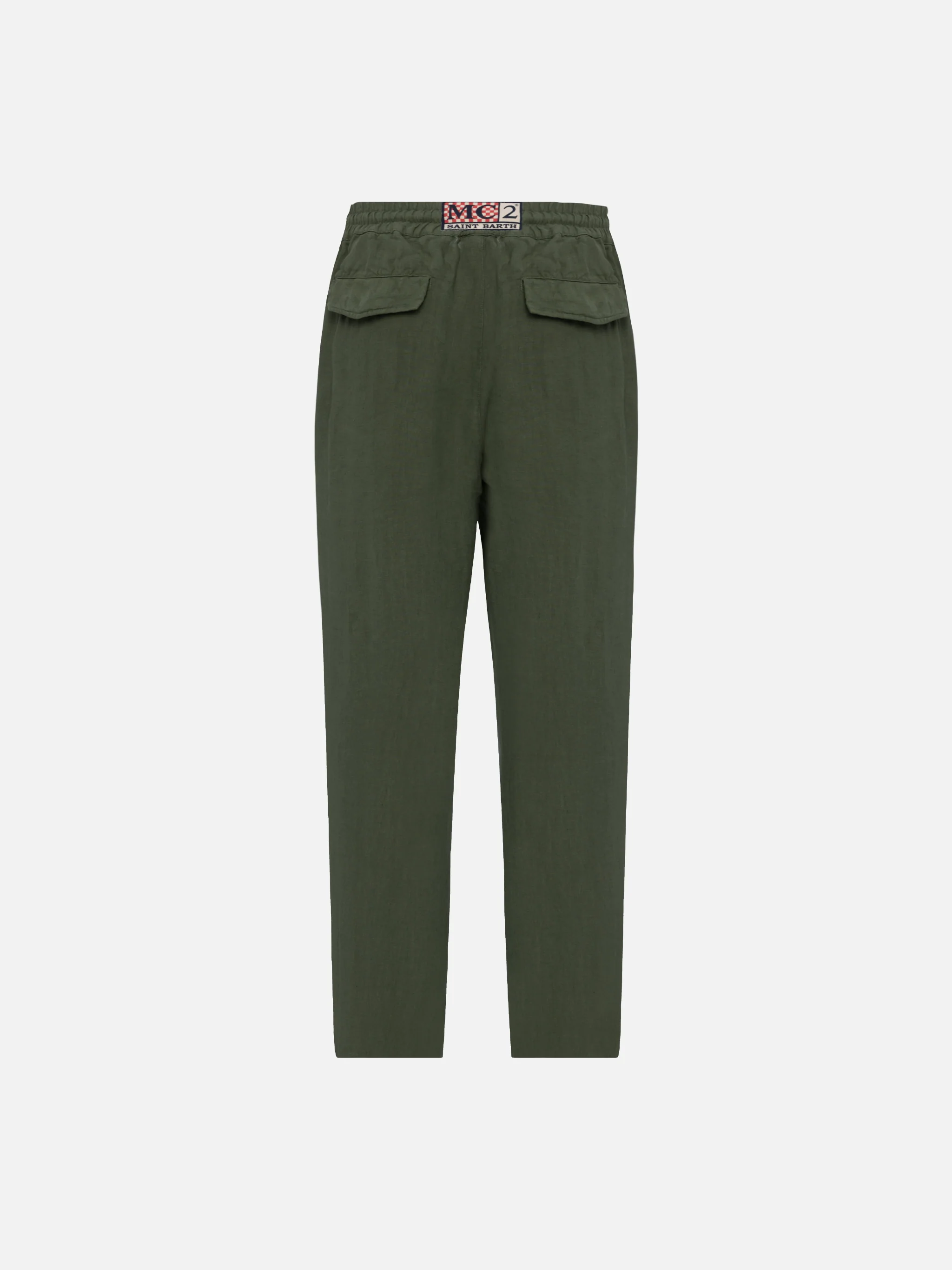 Military green linen pants Calais with drawstring - Image 5