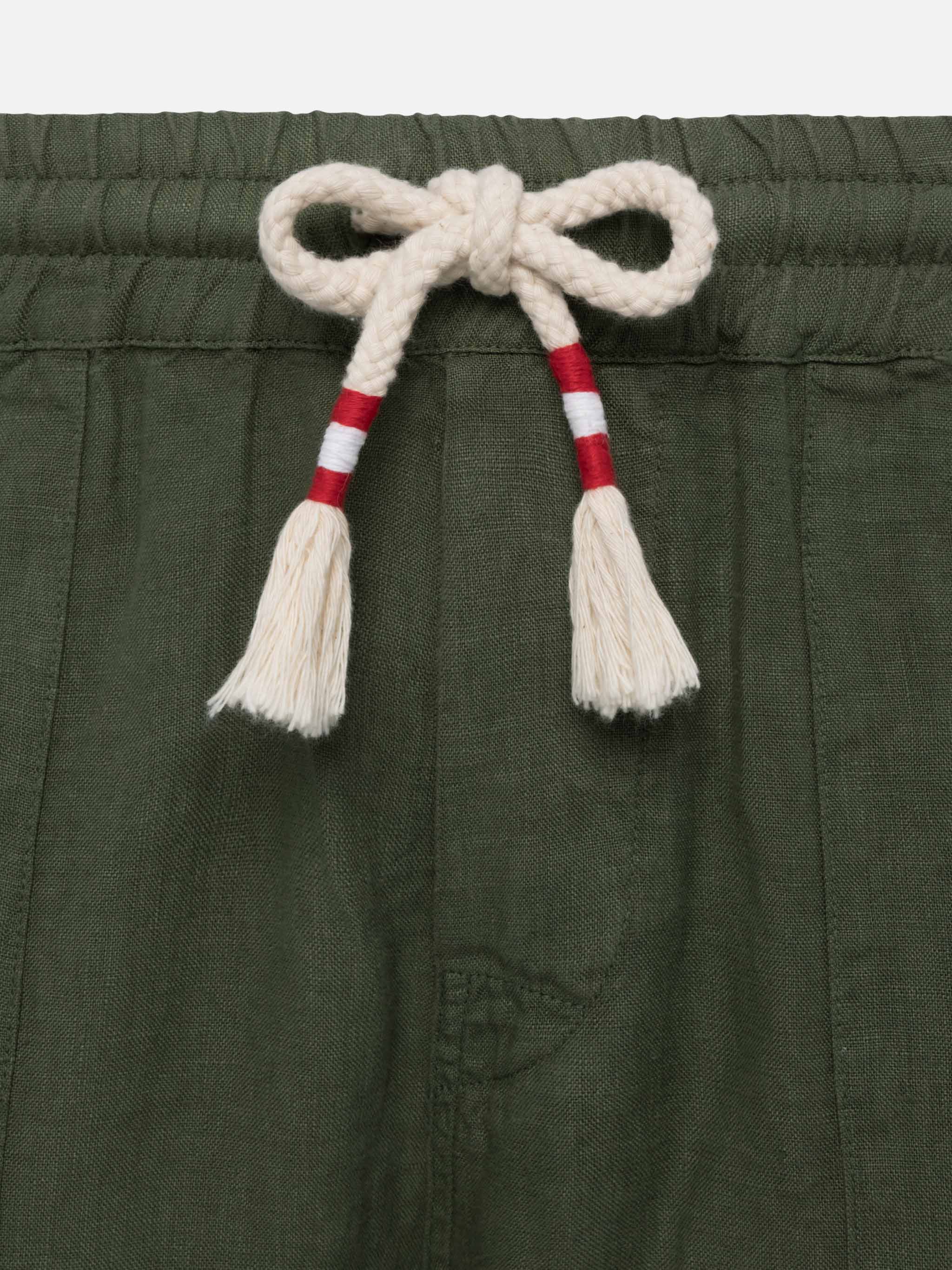 Military green linen pants Calais with drawstring - Image 6
