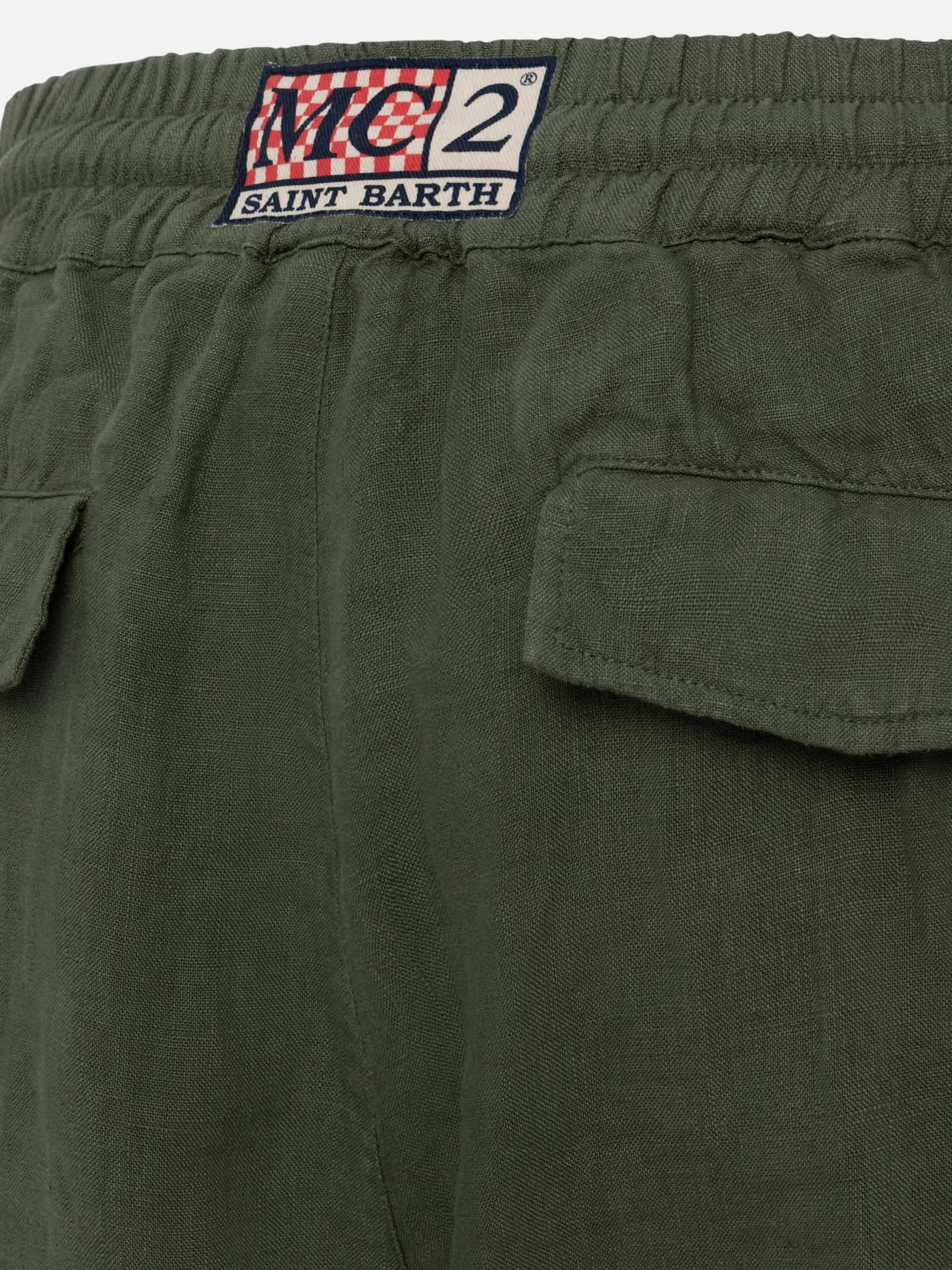 Military green linen pants Calais with drawstring - Image 7
