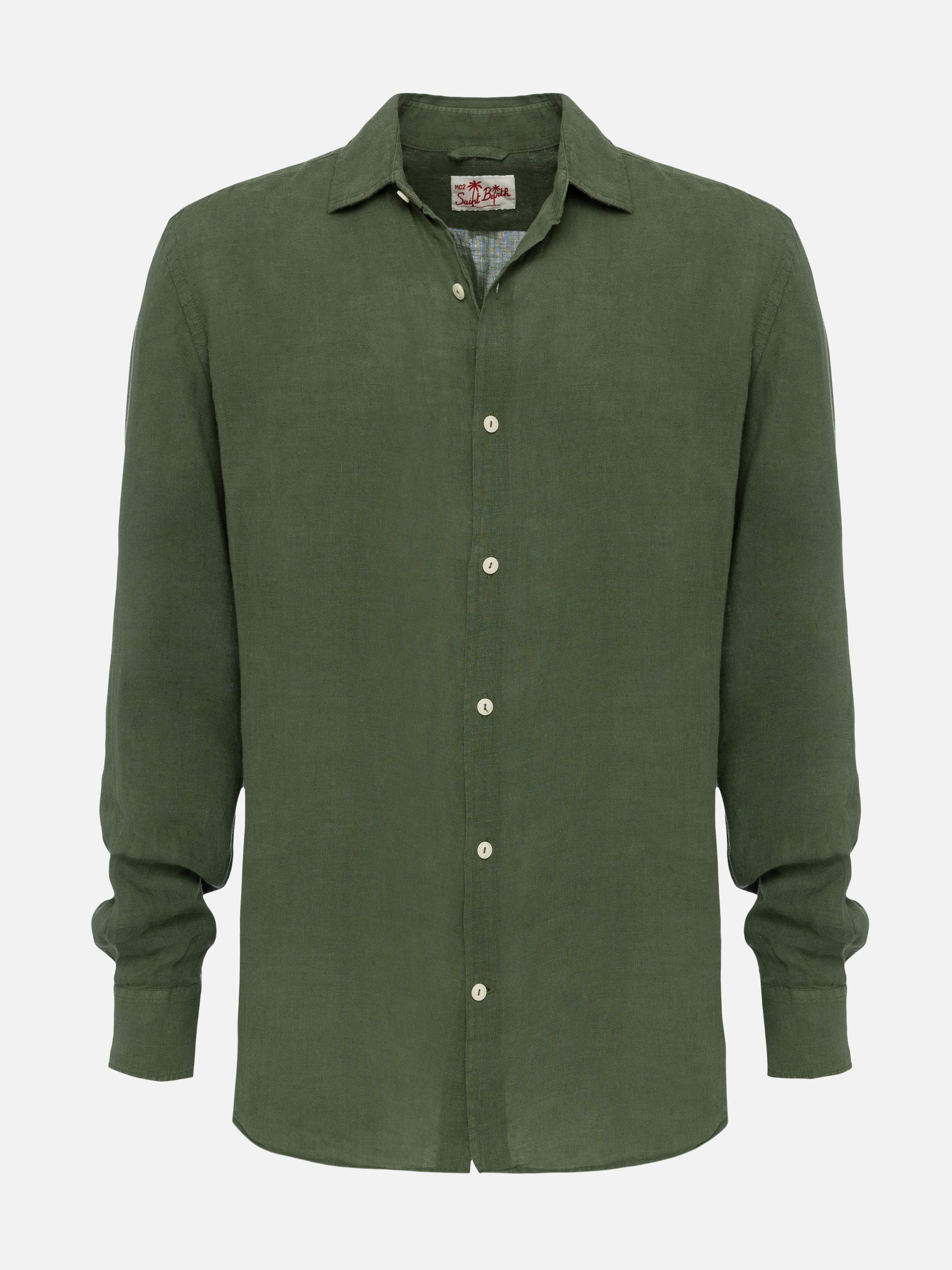 Military green linen shirt Pamplona - Image 4