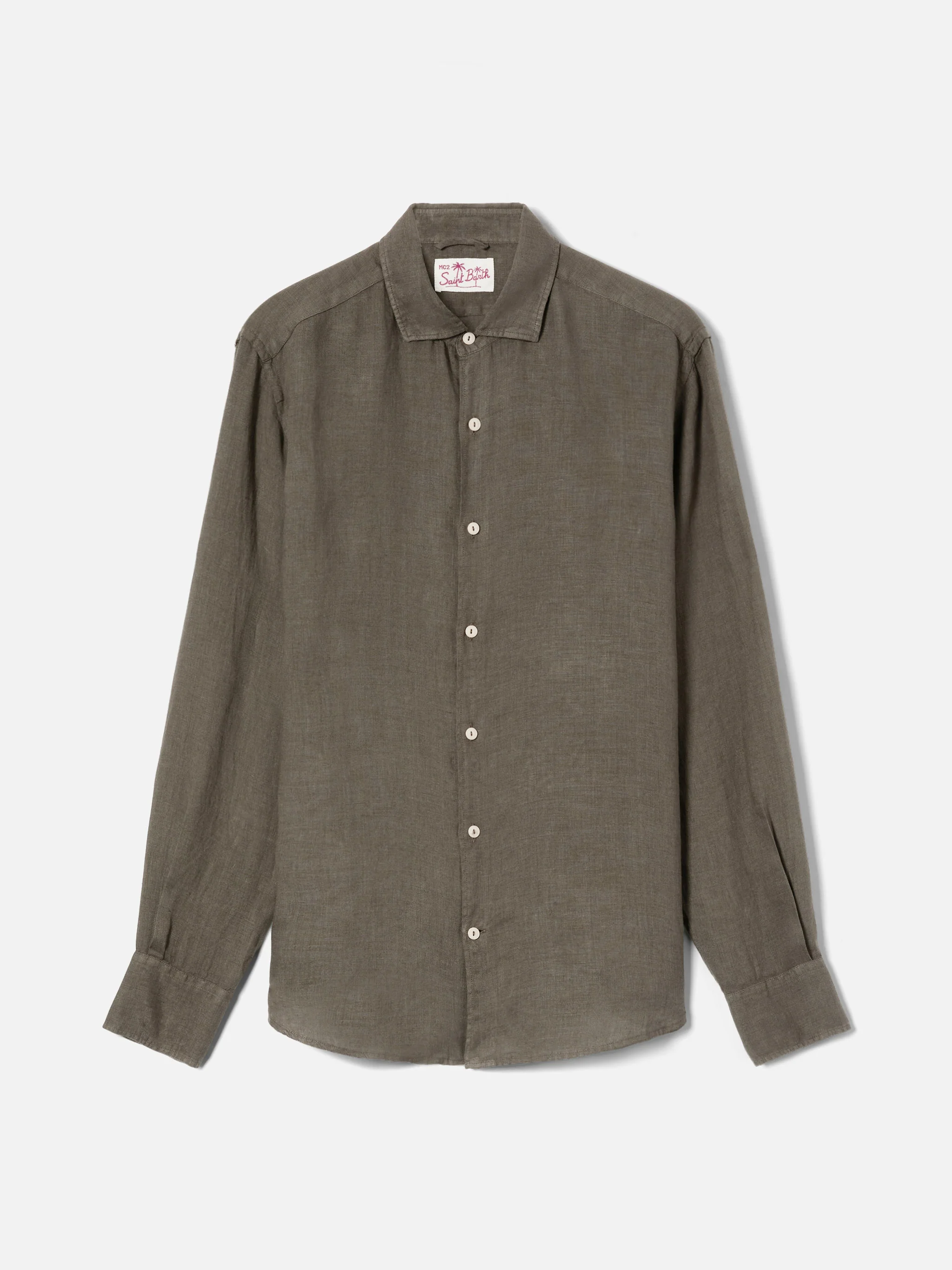 Military green Pamplona shirt in pure linen - Image 5