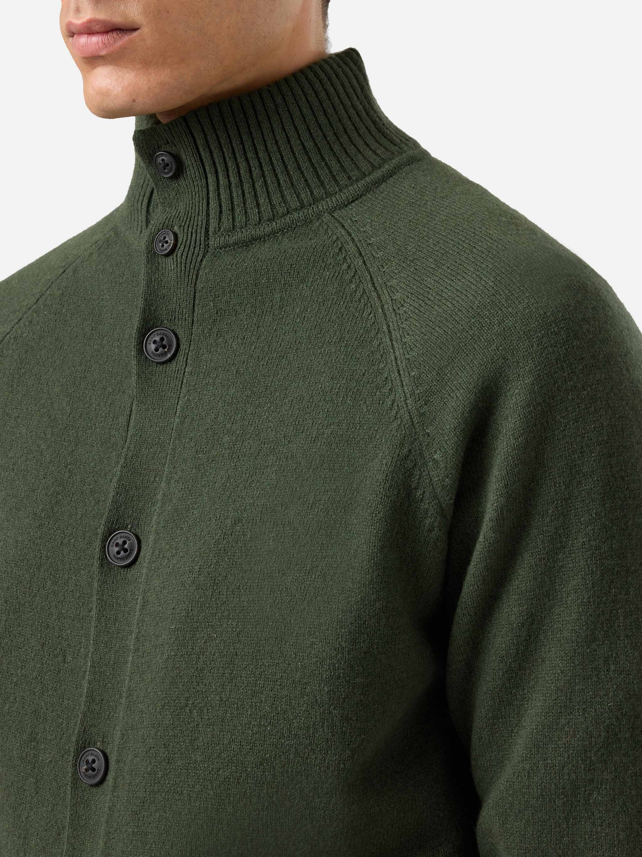 Military green cardigan Galway in 100% lambswool - Image 2