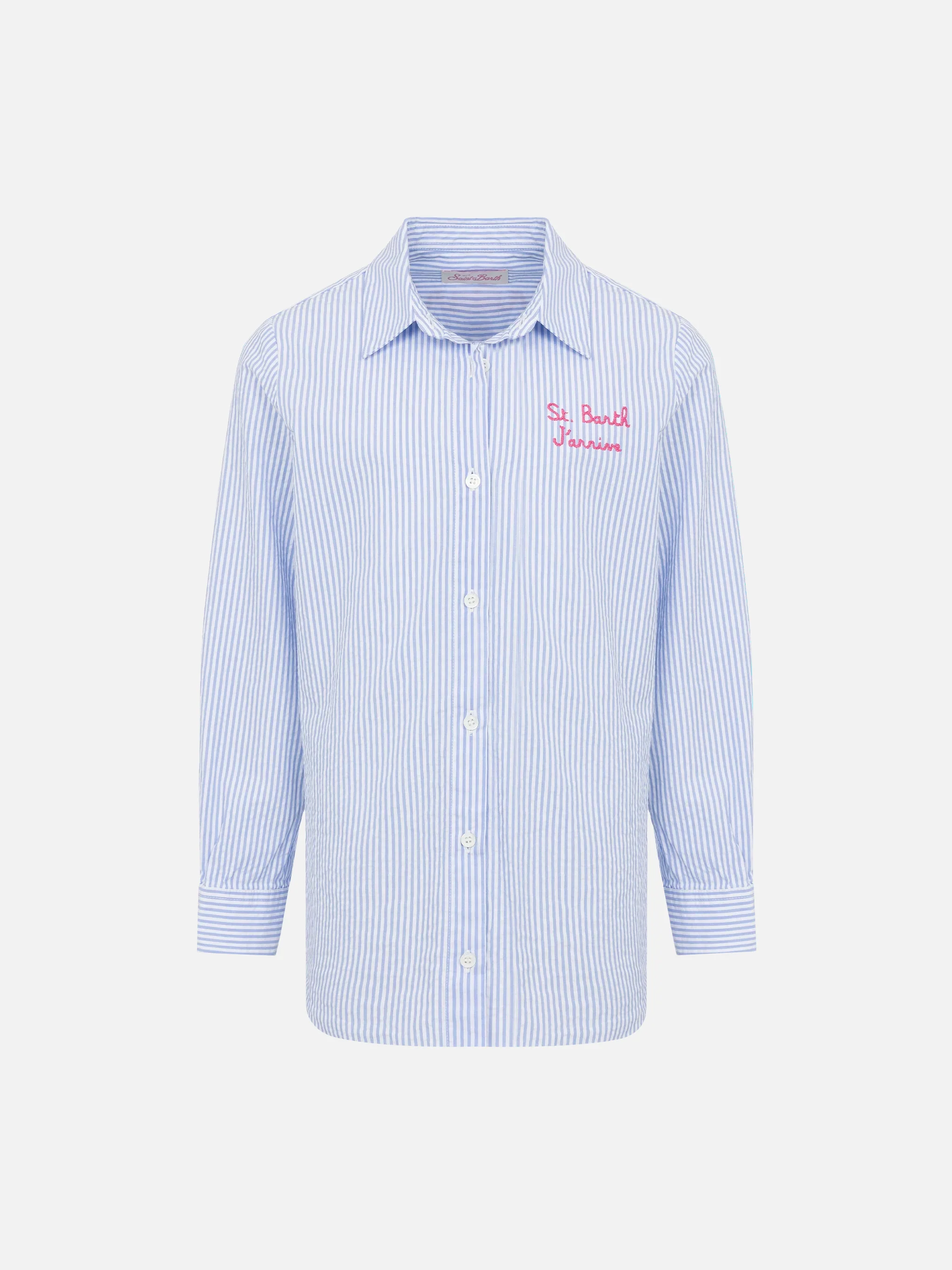 Mini Brigitte light blue striped seersucker shirt with Snoopy print | SNOOPY PEANUTS® SPECIAL EDITION - Image 2