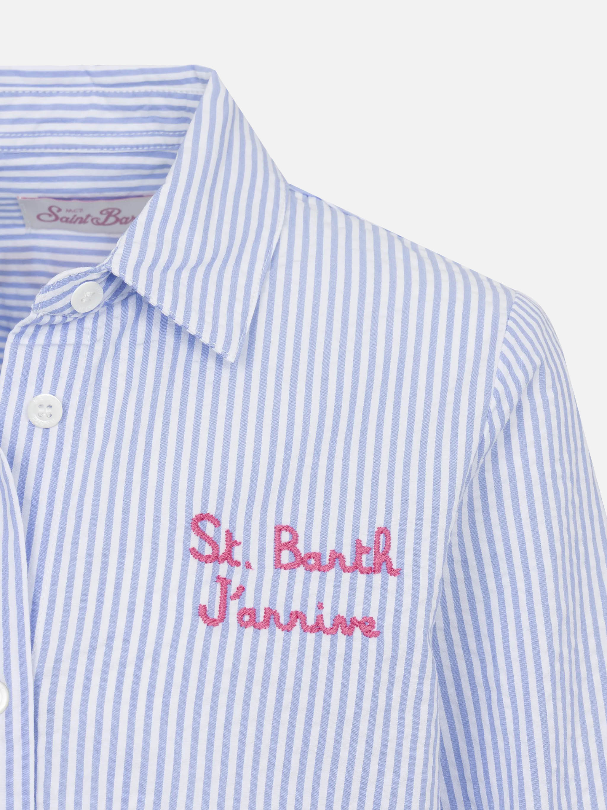 Mini Brigitte light blue striped seersucker shirt with Snoopy print | SNOOPY PEANUTS® SPECIAL EDITION - Image 3