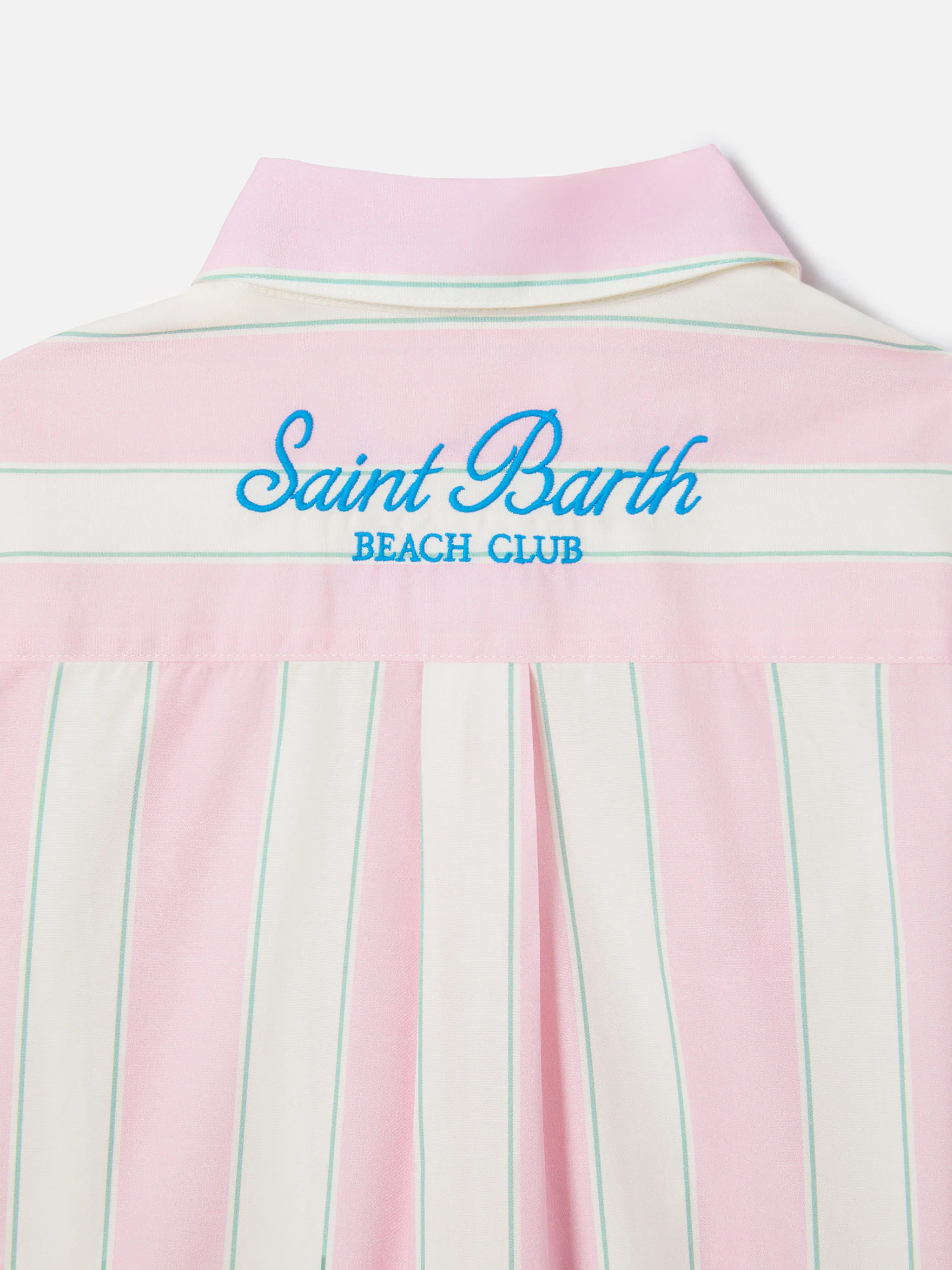 Mini Brigitte Shirt in striped cotton poplin in white, pink and green - Image 2