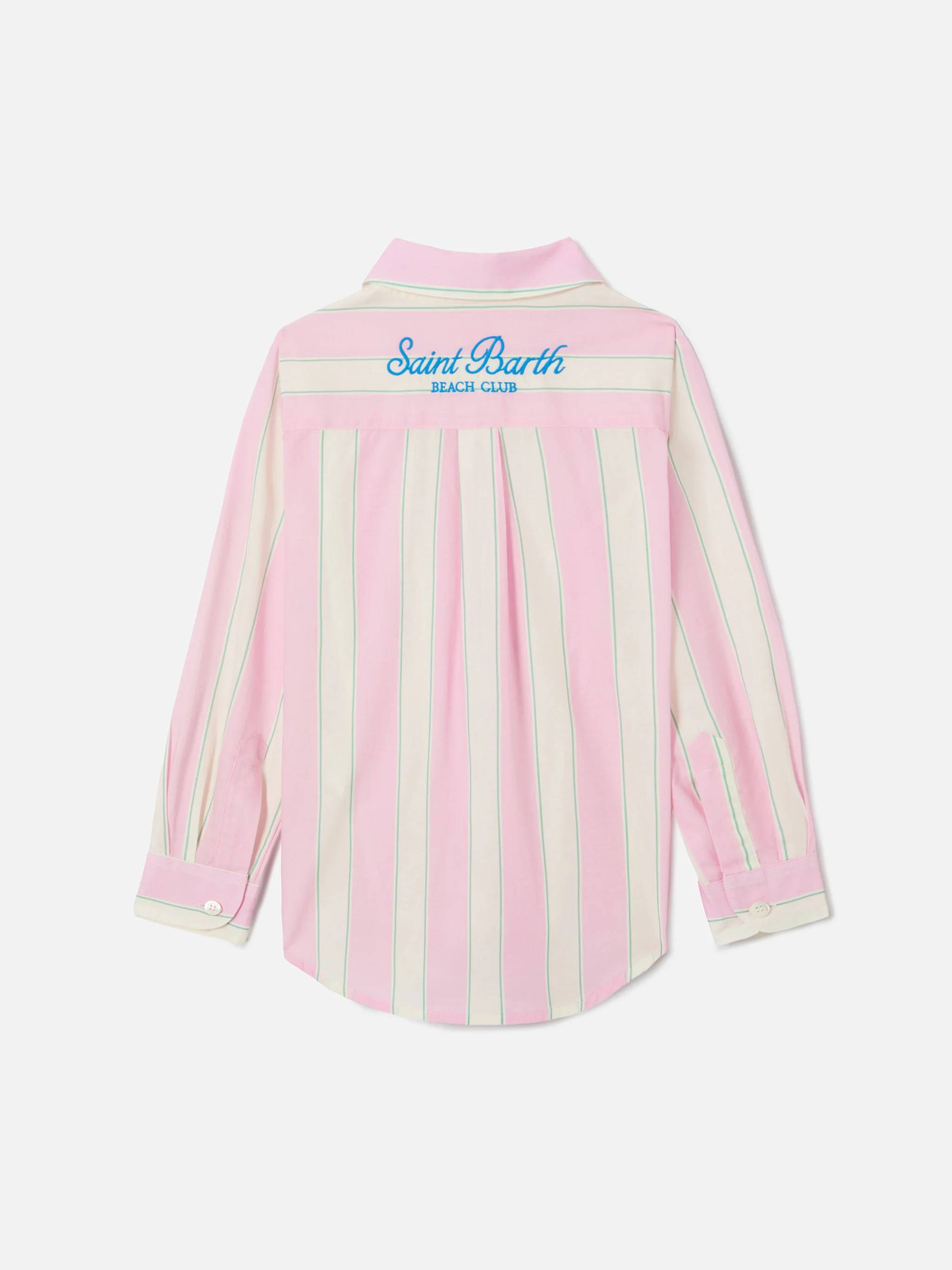 Mini Brigitte Shirt in striped cotton poplin in white, pink and green - Image 3